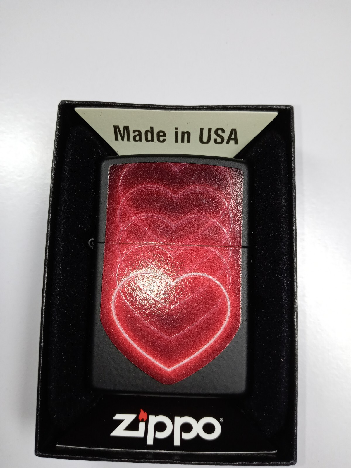 Zippo Lighter Hearts Neon Design on Black Matte Finish 48593