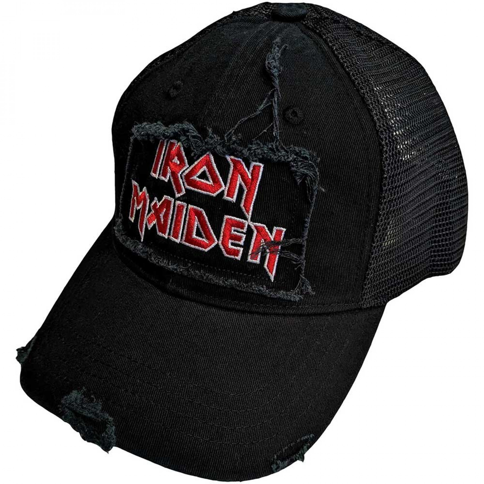 Iron Maiden Logo Distressed Adjustable Snapback Hat Black