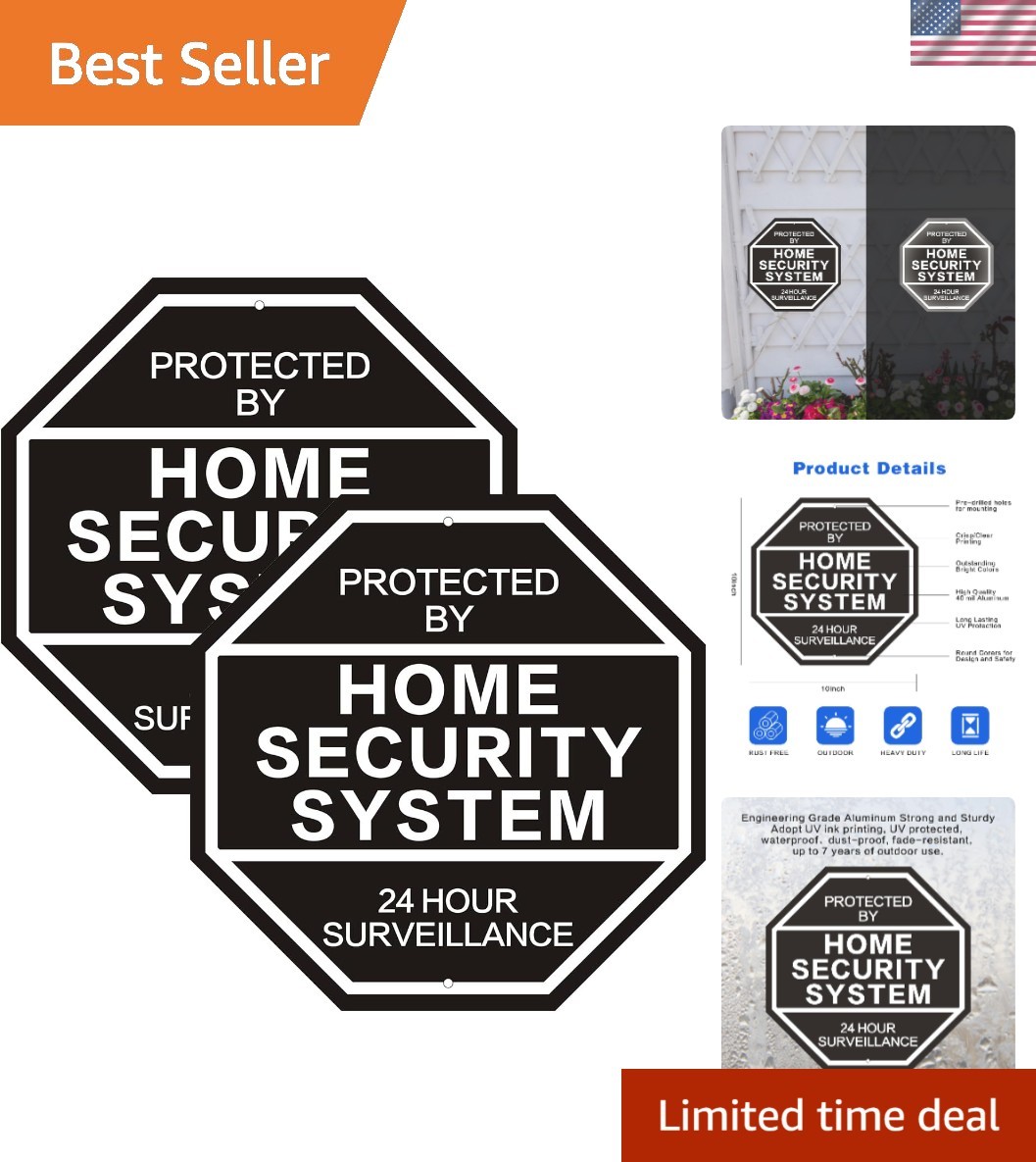 Weatherproof 10'' x 10'' Reflective Security Sign - 2-Pack for Yard Protection