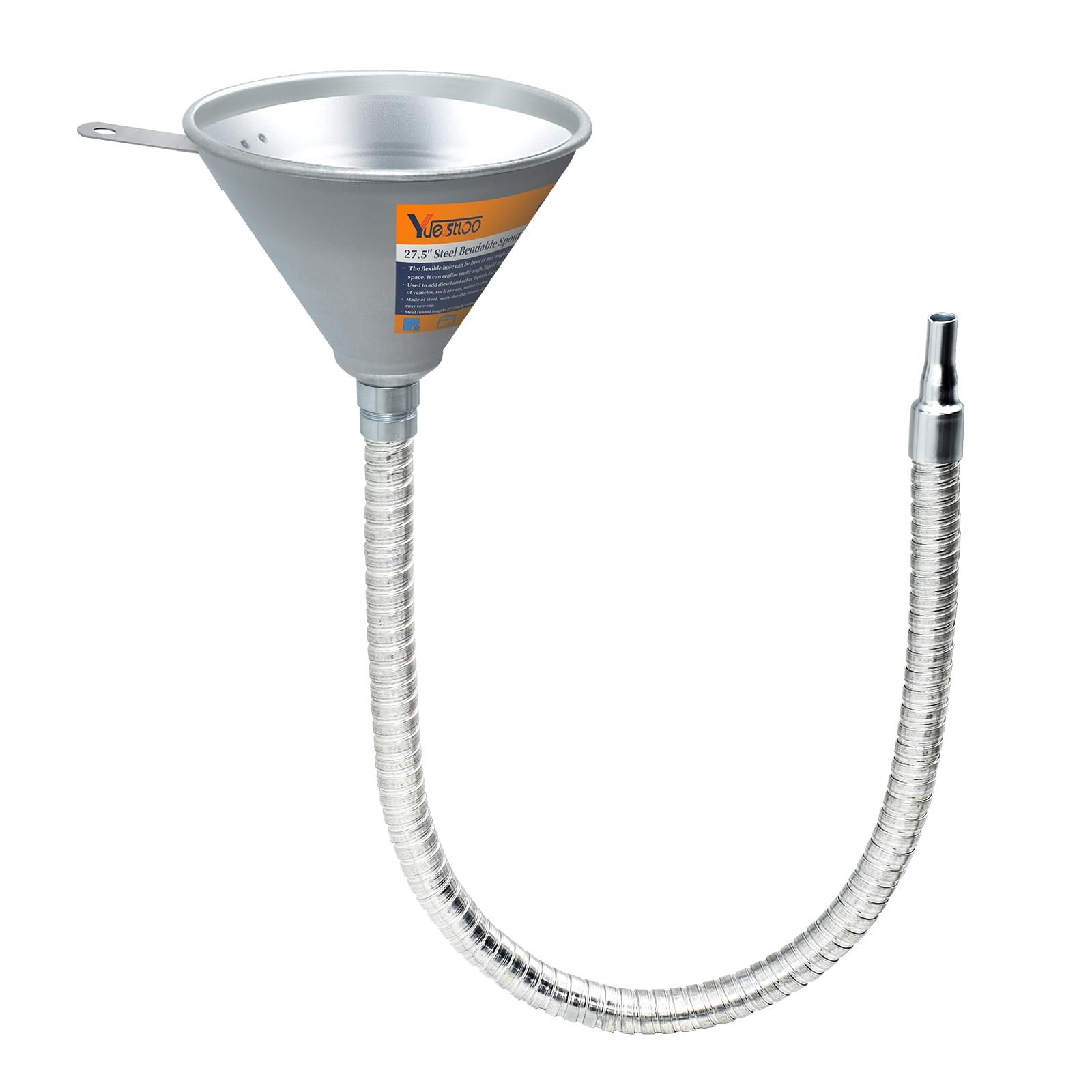 Yuesstloo 27.56" Steel Bendable Spout Funnel with Filter for All Silver