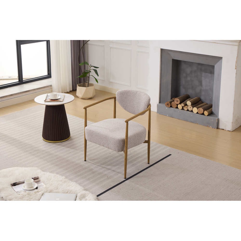 Dining Living Bedroom Chair Woven Fabric Foam Back Seat Soft Metal Frame