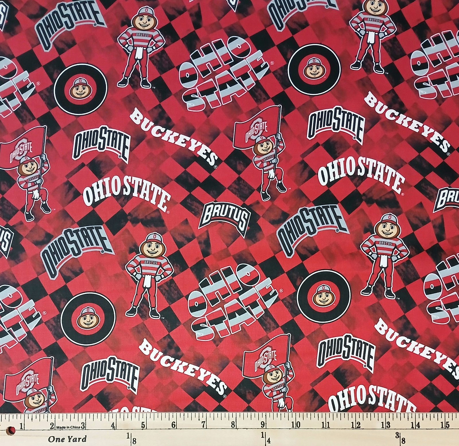 Cotton Ohio State University OSU Buckeyes Check Red Fabric Print by Yard D354.26