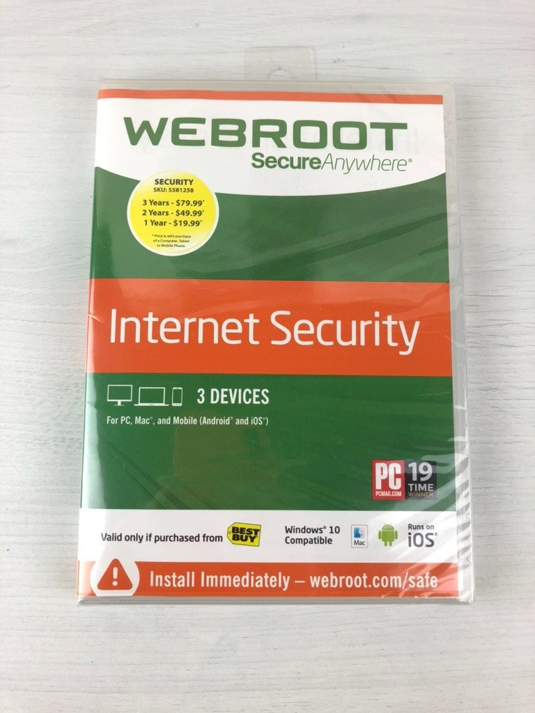 Webroot Secure Anywhere - Internet Security - 3 Devices - PC/Mac - Brand New