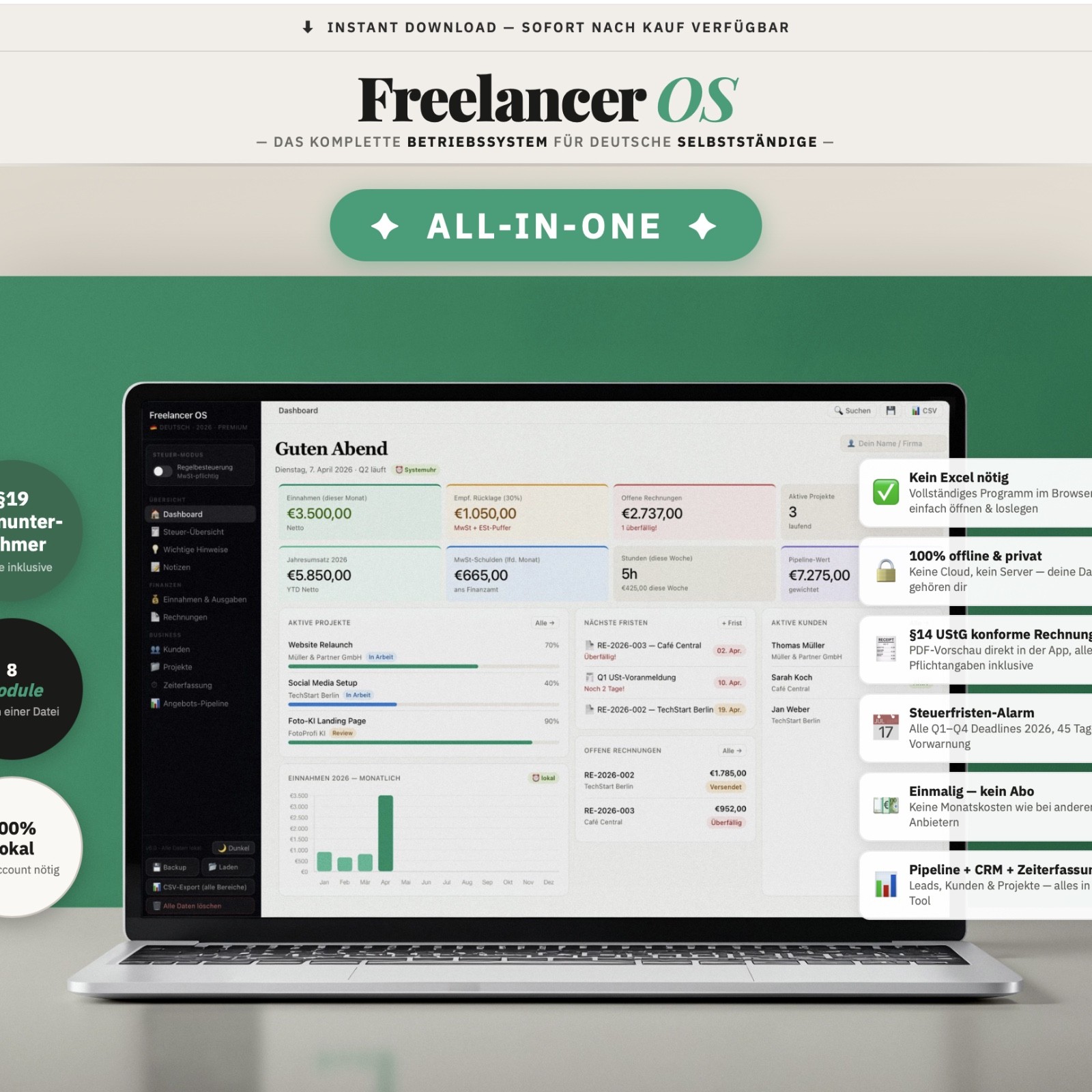 Freelancer OS German | All-in-One Freelancer Tool for Accounting, Invoice