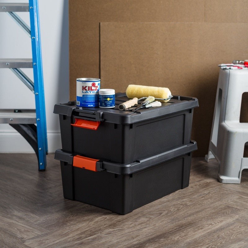 Heavy Duty Plastic Storage Bins W/ Lids Stackable Totes Garage Tool Storage New