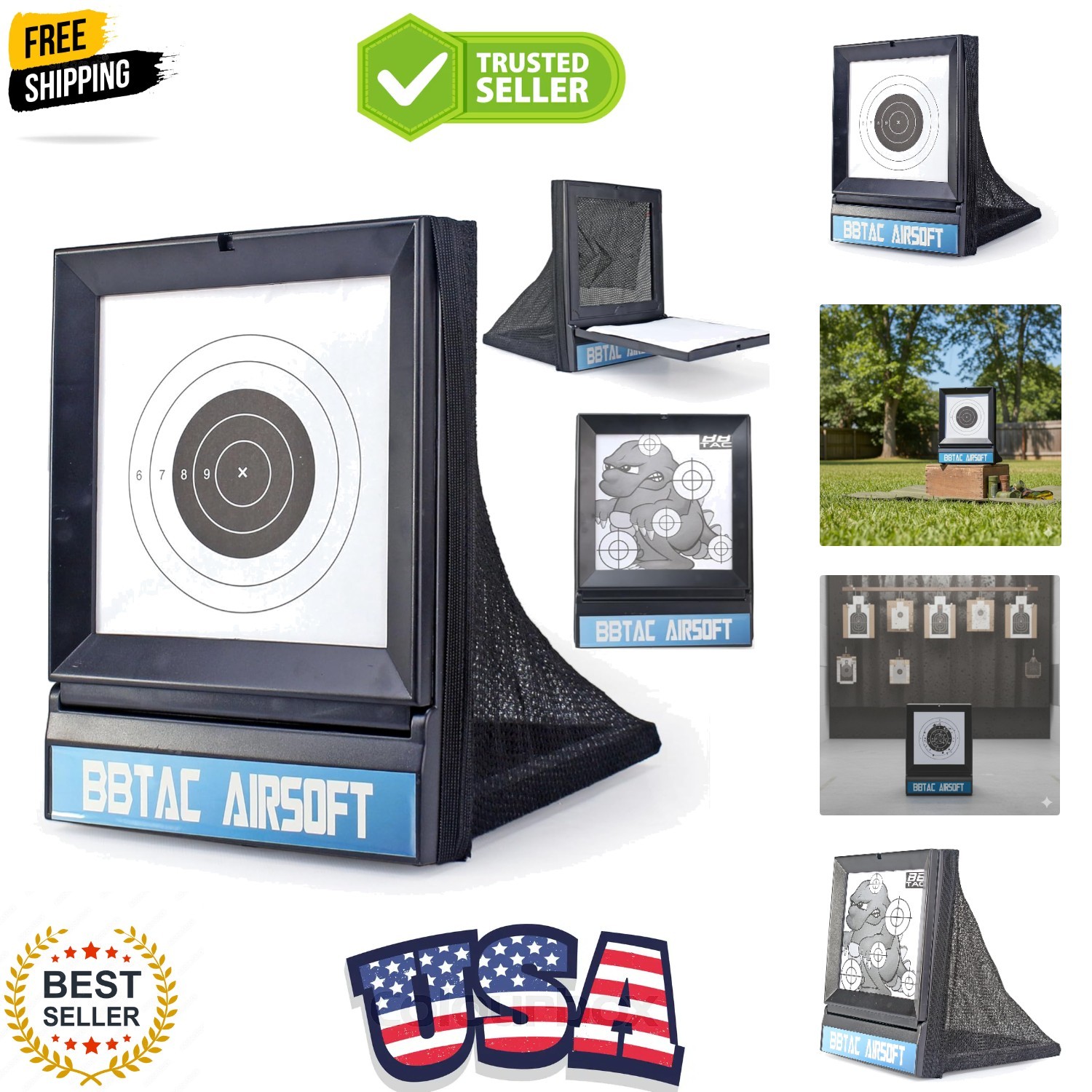 Airsoft Target with Trap Net Catcher, Stand and Paper Target, for Airsoft Gun...