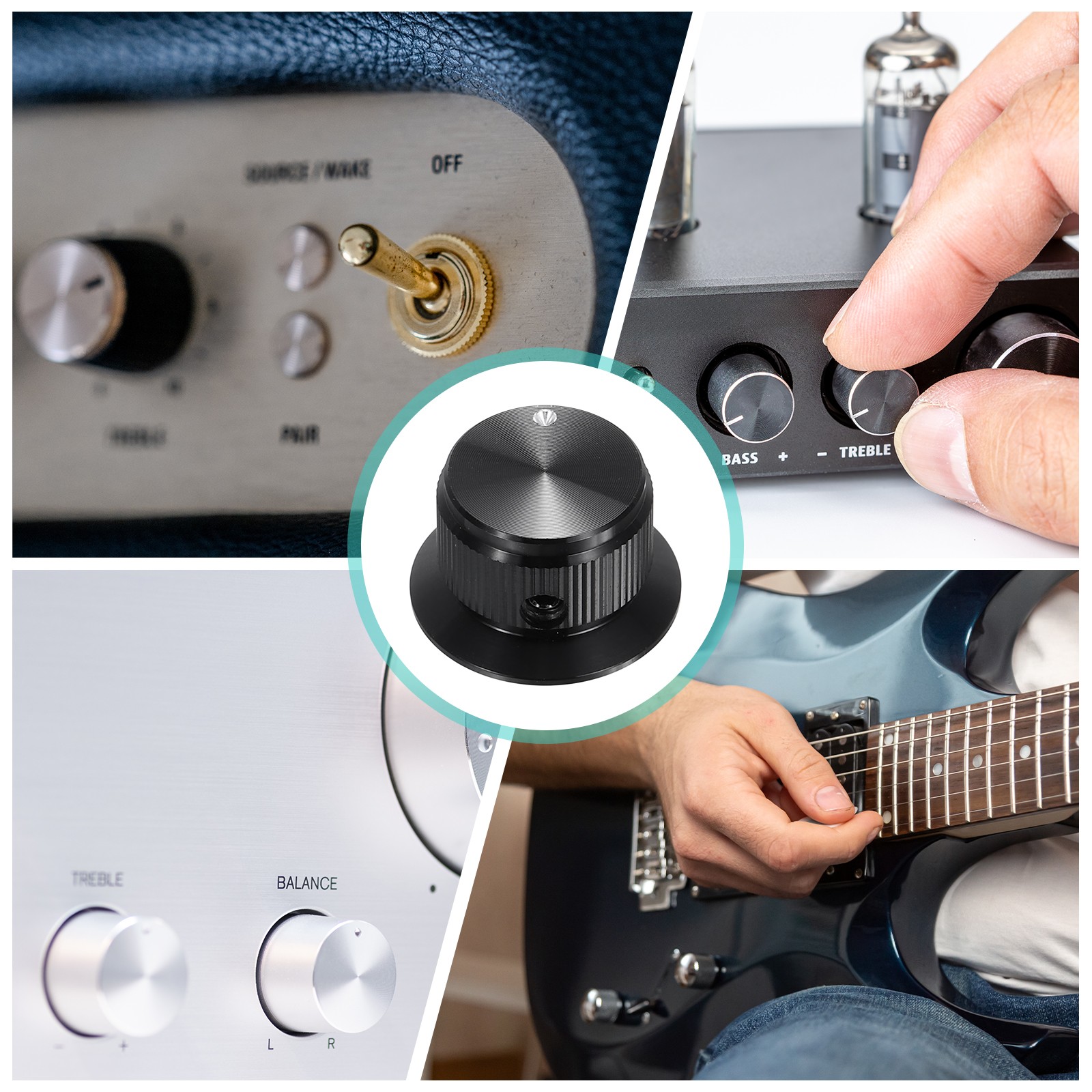 2Pcs Aluminium Potentiometer Knobs 1/4" Volume Tone Control Top Hats Black