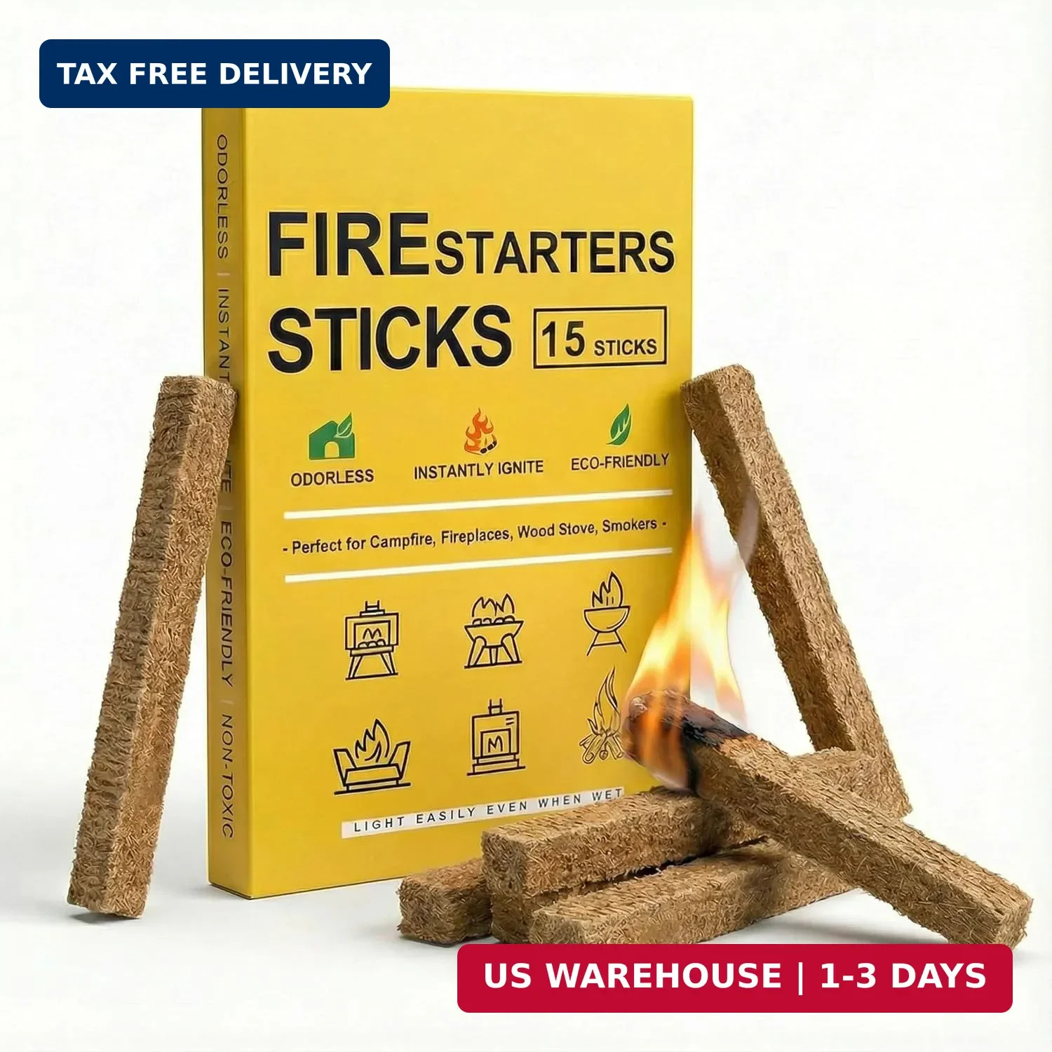 Natural Fire Starter Sticks: Quick Start Fire Starters for Grills Campfires Indo