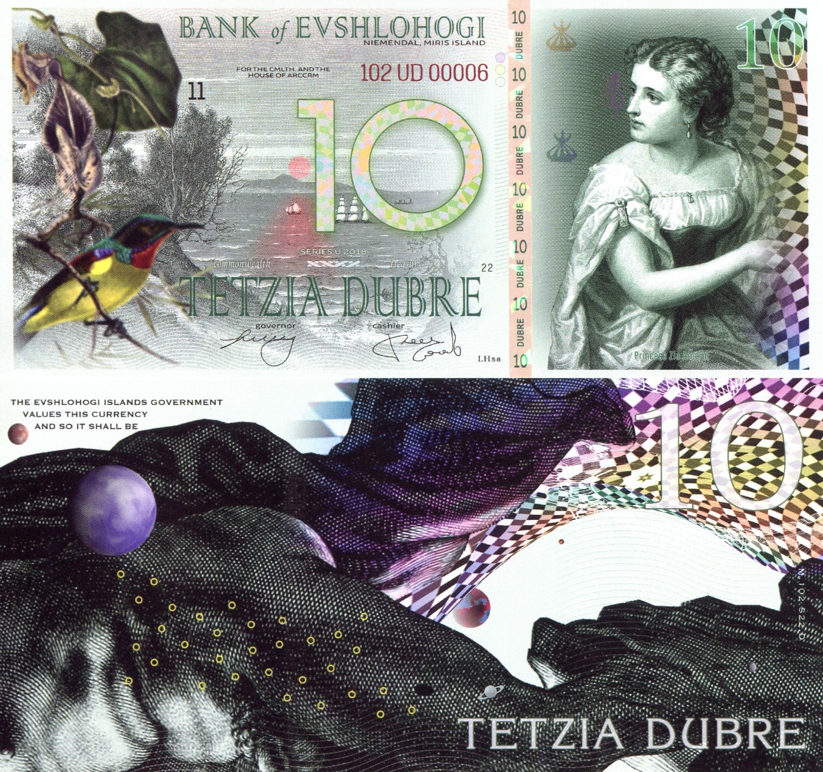NEAT EVSHLOHOGI ISLANDS 10 DUBRE POLYMER PRIVATE ISSUE FANTASY ART NOTE MUJAND!