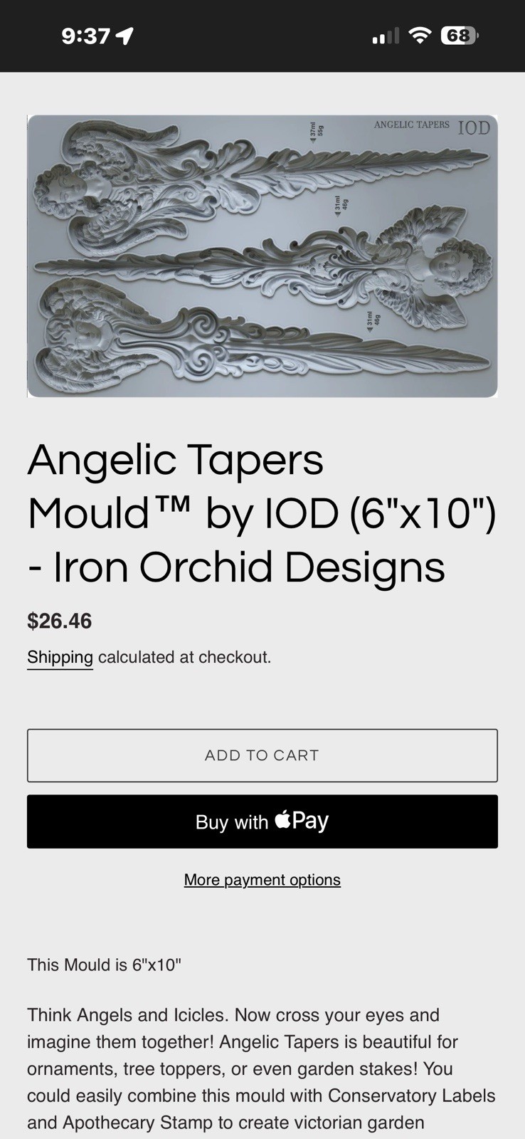 Iron OrcHid Designs Angelic Tapers Mould New Without Package