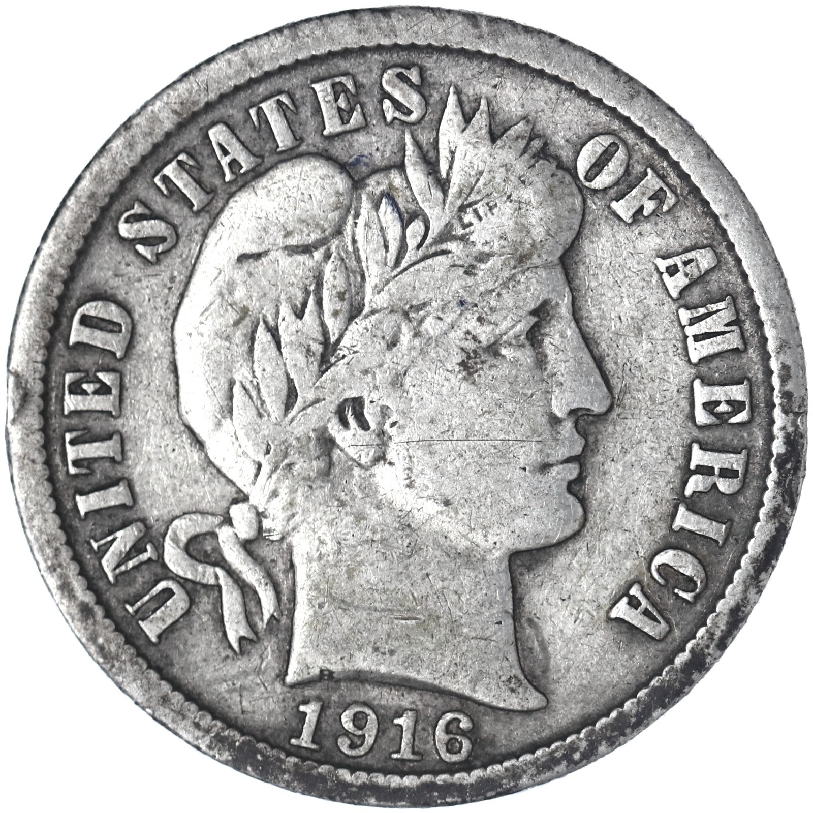 1916 (P) Barber Dime 90% Silver Fine FN