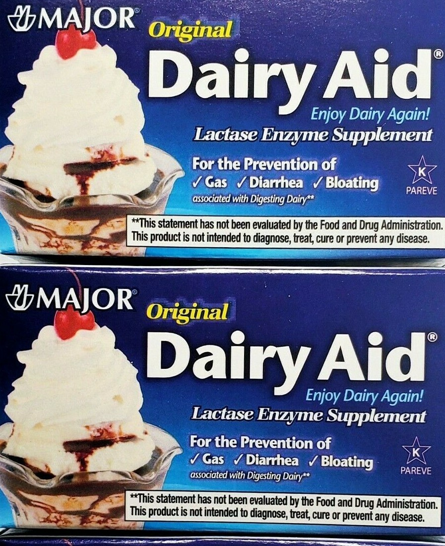 Major Dairy Aid Lactase Enzyme 60 Caplets (Generic Lactaid) -2 Pack -Exp 01-2027