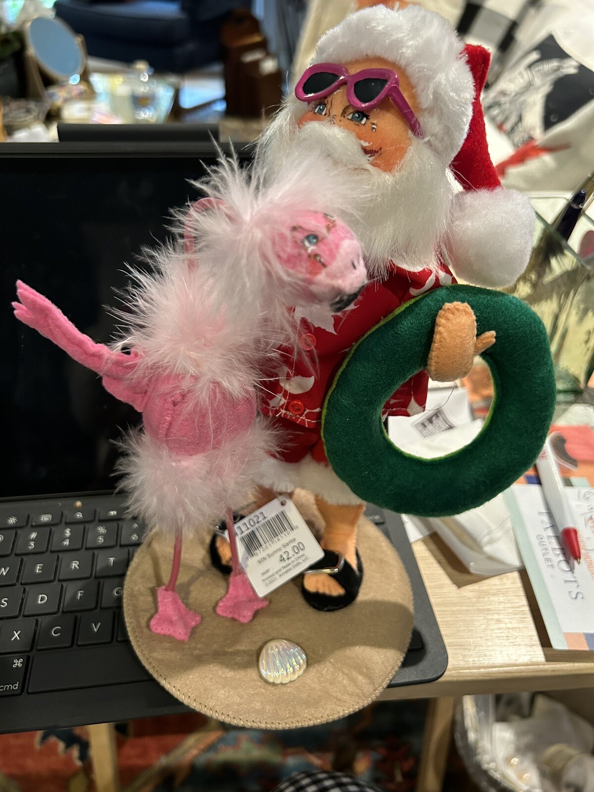 9” Sunny Sunglass Santa w Flamingo & Inner tube