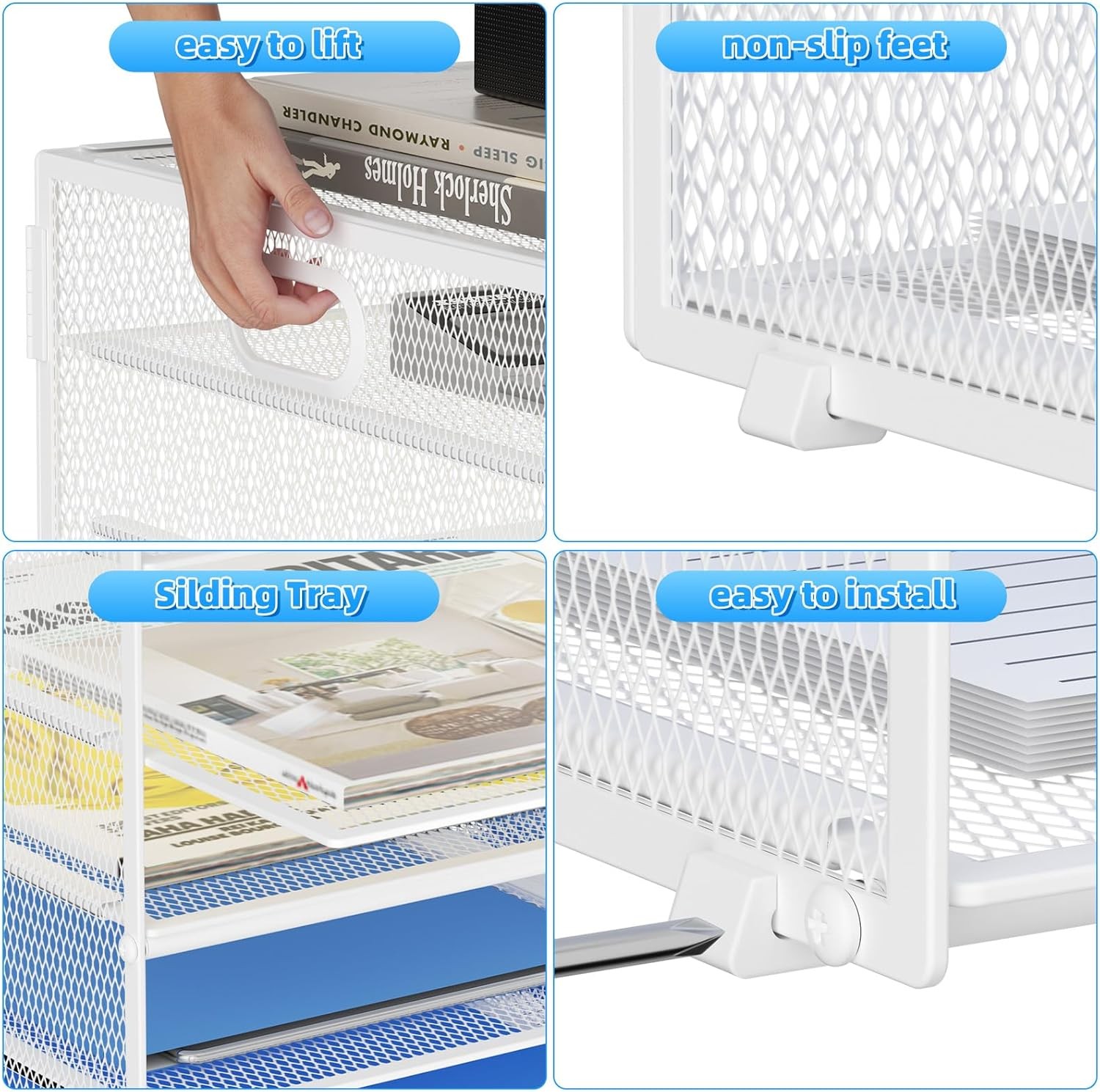 12 Compartments Paper Organizer Desk Mesh Literature Organizer Mail File Sorter