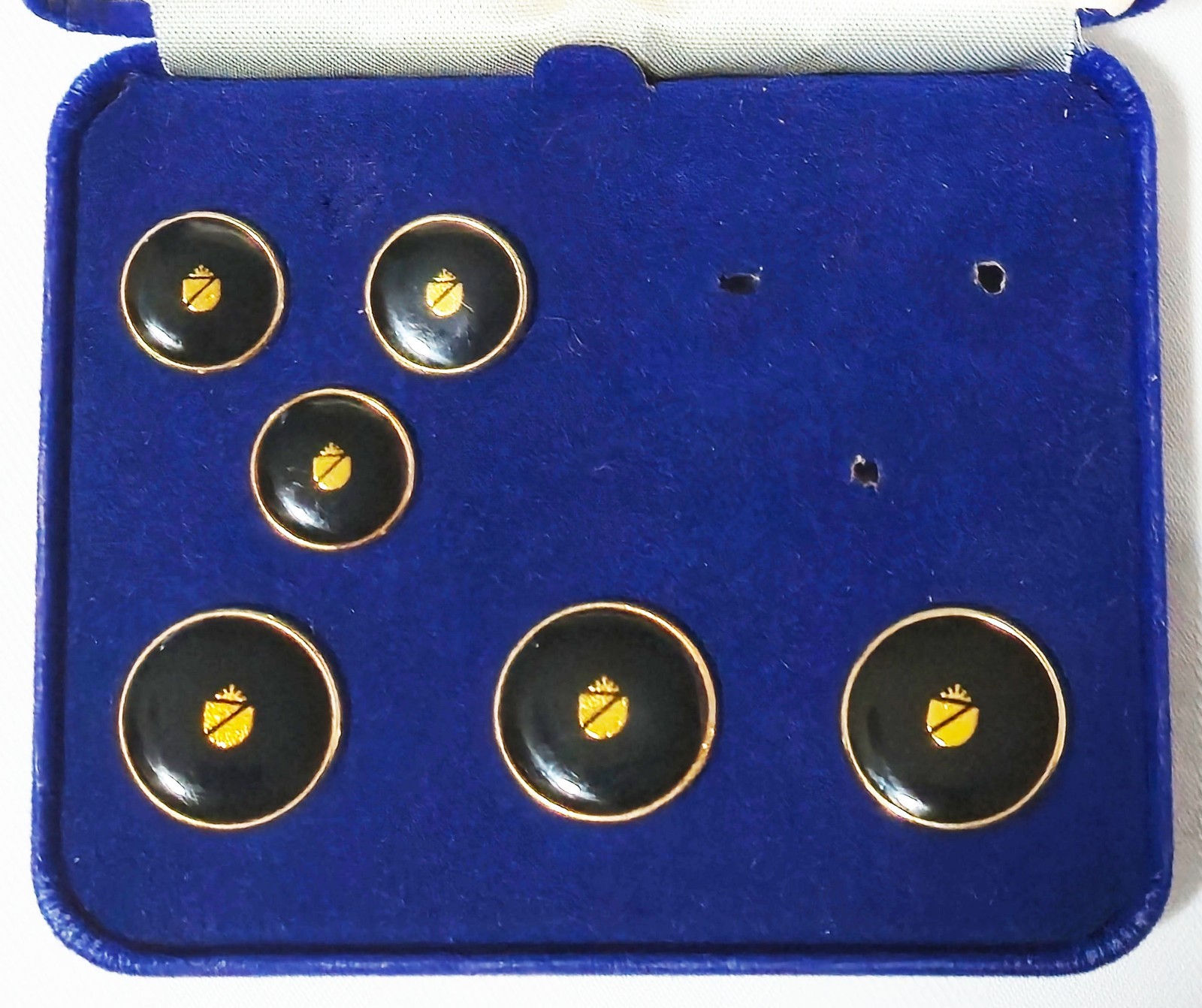 BEN SILVER 6 BLACK & GOLD W/ SHEILD BLAZER BUTTONS PARTIAL SET NEW IN BOX + CARD