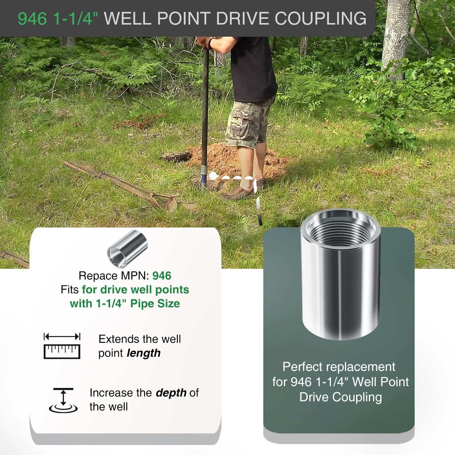 for Simmons 946 Well Point Drive Heavy Recess Drive Coupling 1 1/4" Replacement