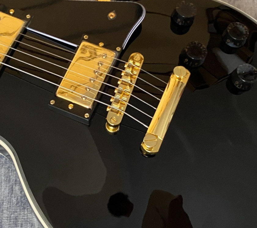 Custom Black Electric Guitar gold hardware mahogany body Right-Hand guitar