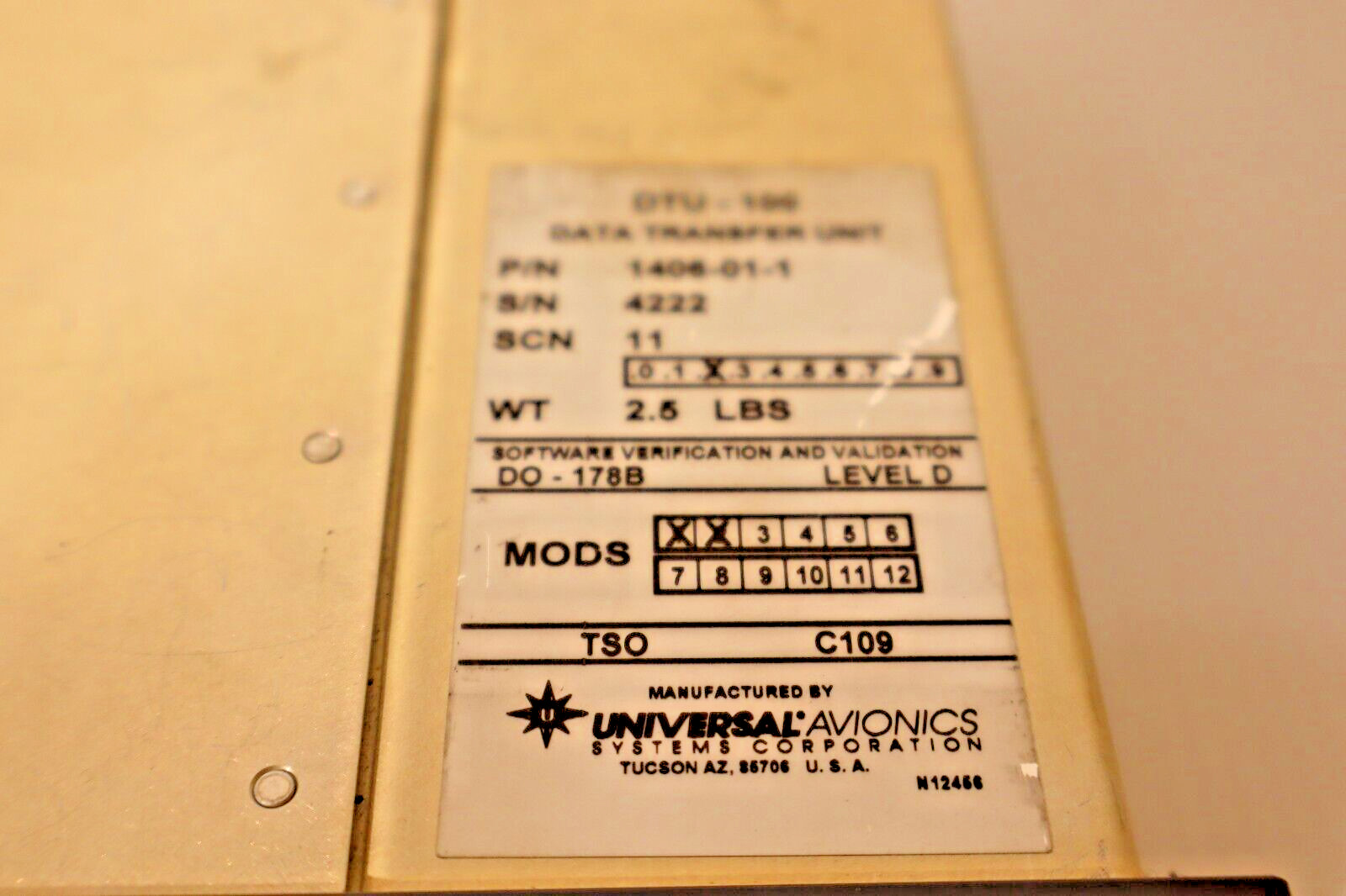 Universal Avionics DTU-100 Data Transfer Unit 1406-01-1 Removed Working