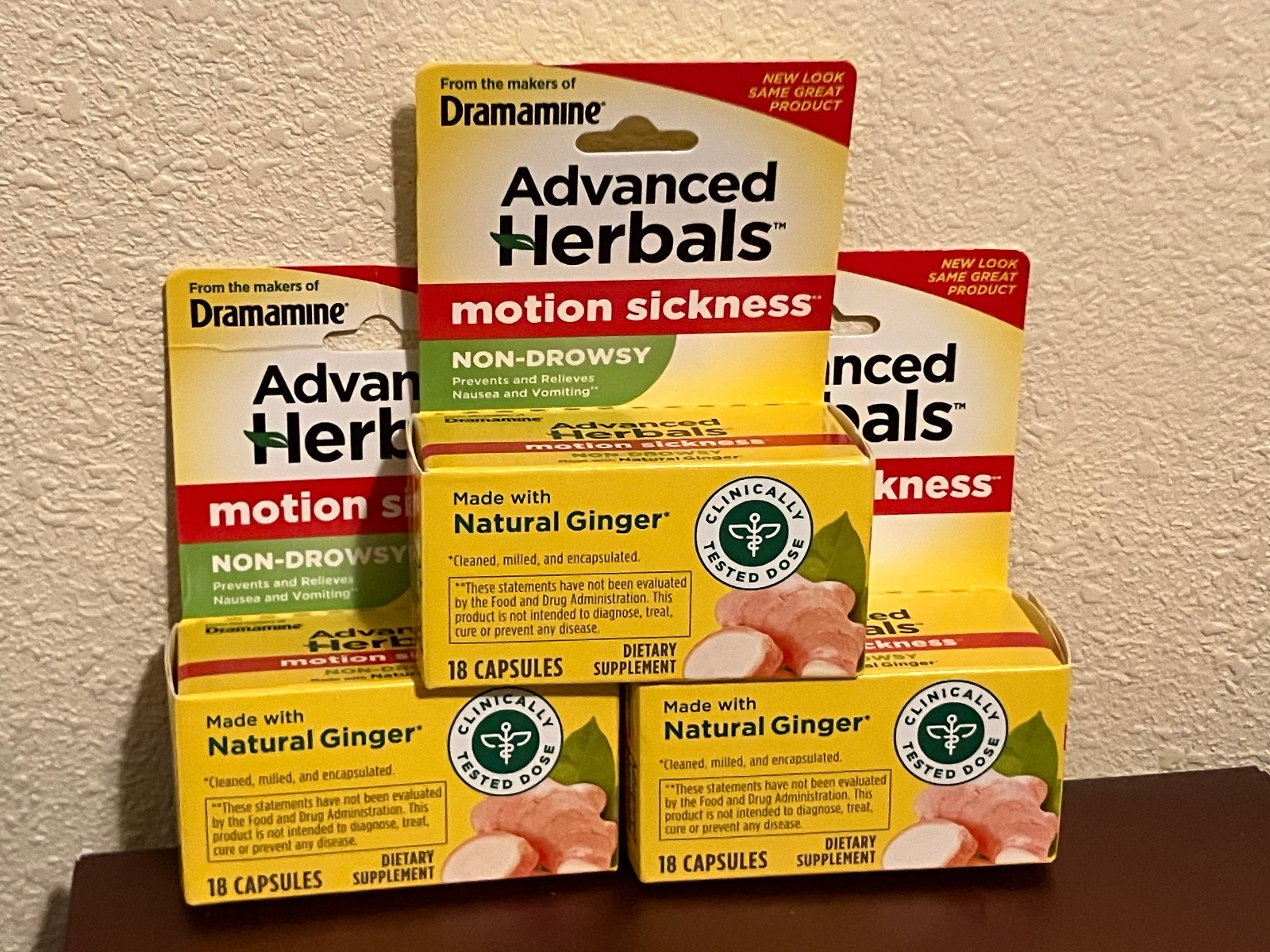 Lot of 3 Dramamine Ginger Motion Sickness Relief Caps 18 Ct - Exp 05/26