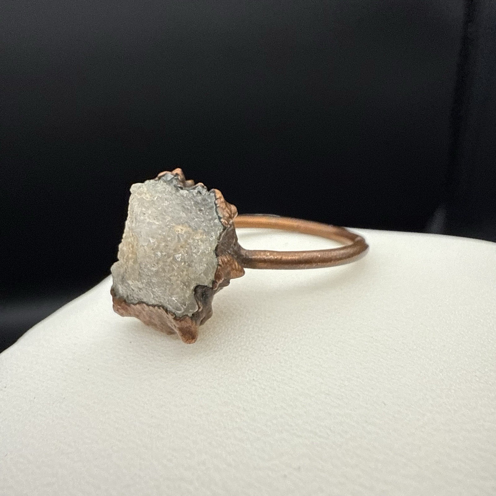 Unique Raw Crystal Druzy Quartz Agate Statement Ring Copper Size 7