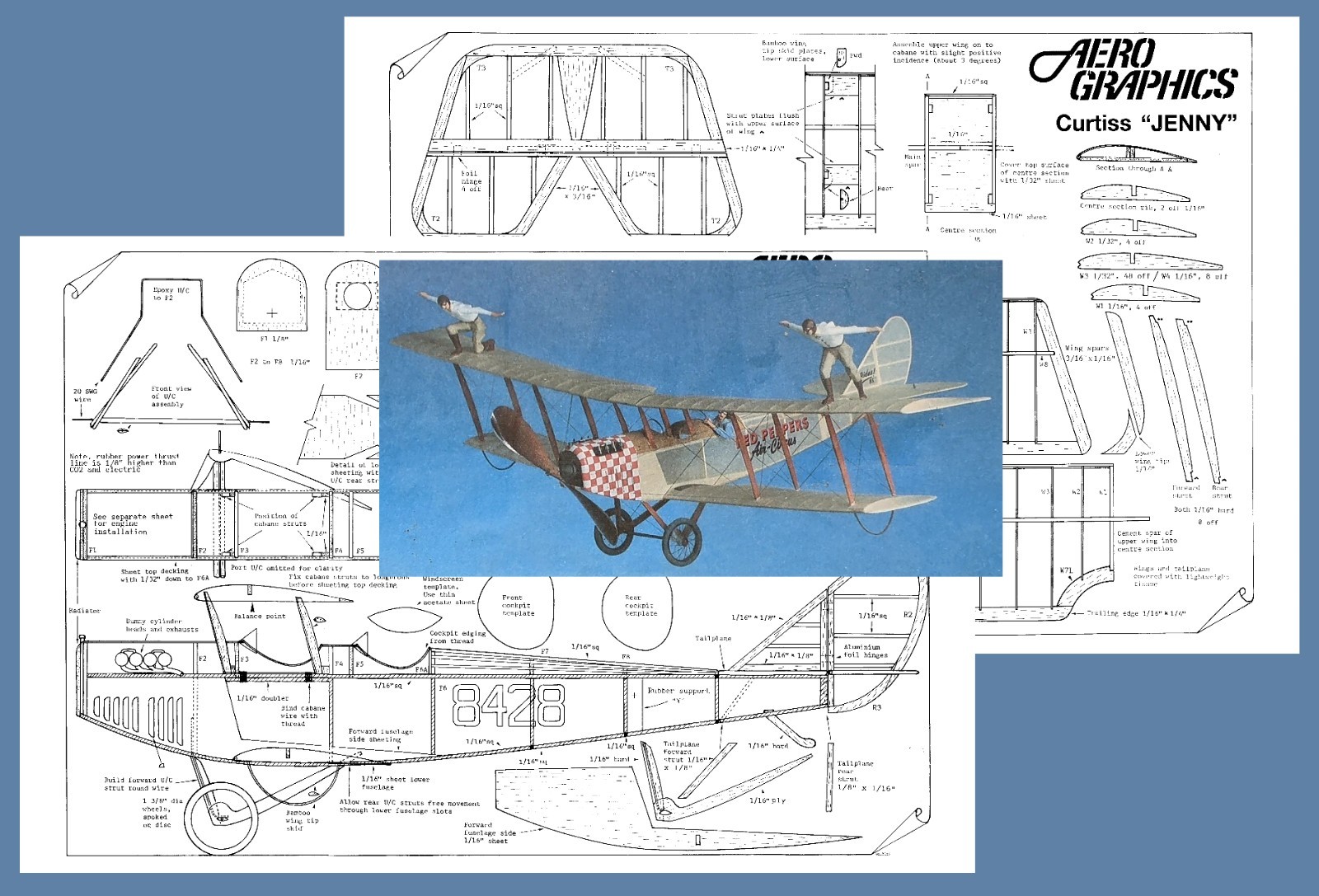 Aerographics Model Airplane Plans: Curtiss Jenny 26" Scale Rubber-Powered