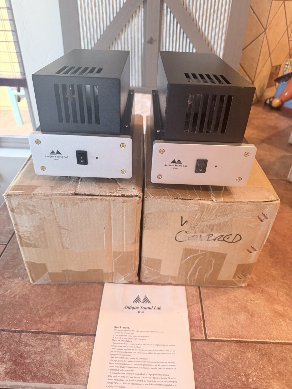 Excellent Pair Of Antique Sound Lab Wave AV-8 Mono Tube Amps In Boxes