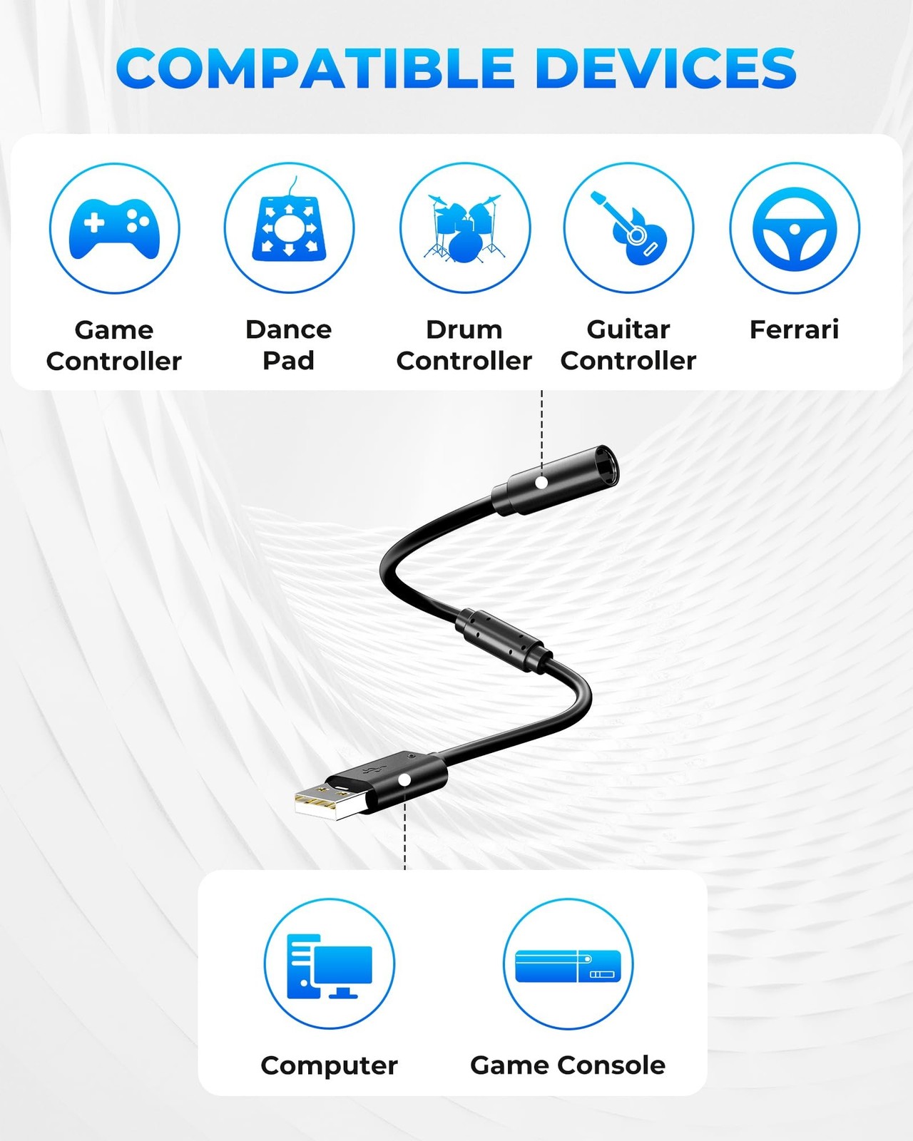 USB Breakaway Cable for Xbox 360 Controller, Logitech G920, Logitech G923 G27...