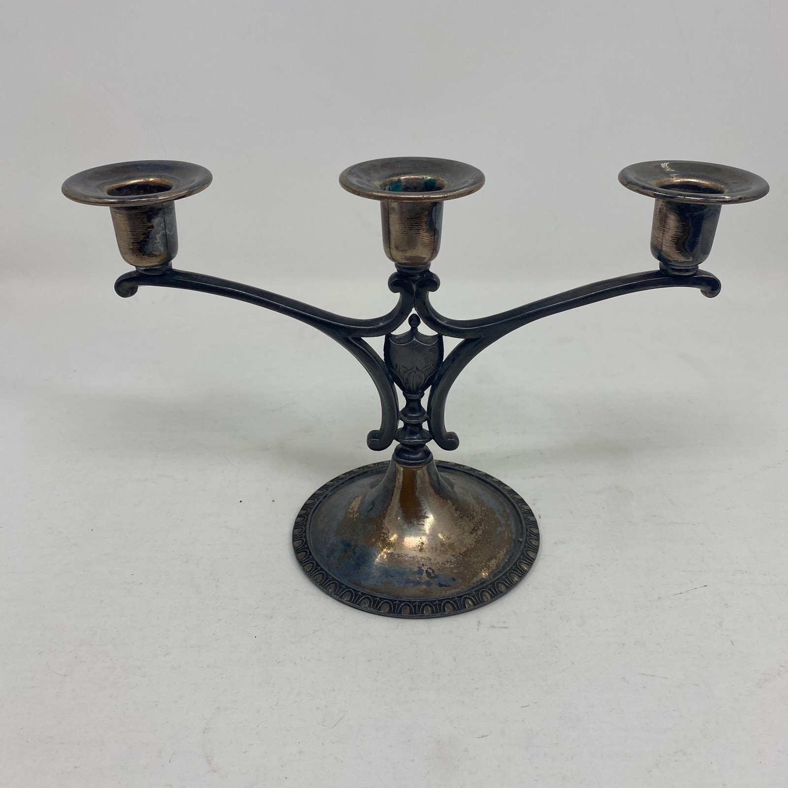 Vtg Antique Poole Silver Co 3 Candle Candelabra Plated over Copper 6.75"