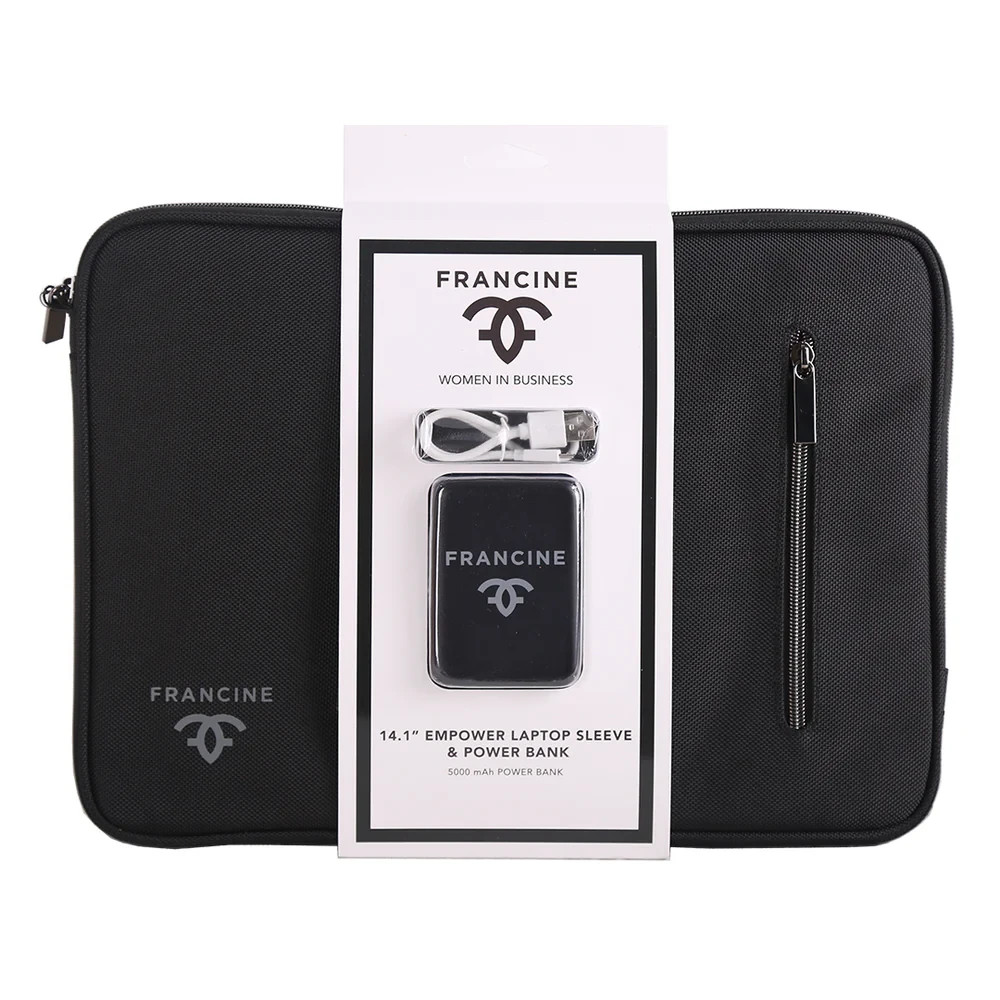 Francine Collections 14" Black Empower Sleeve and Power Bank!