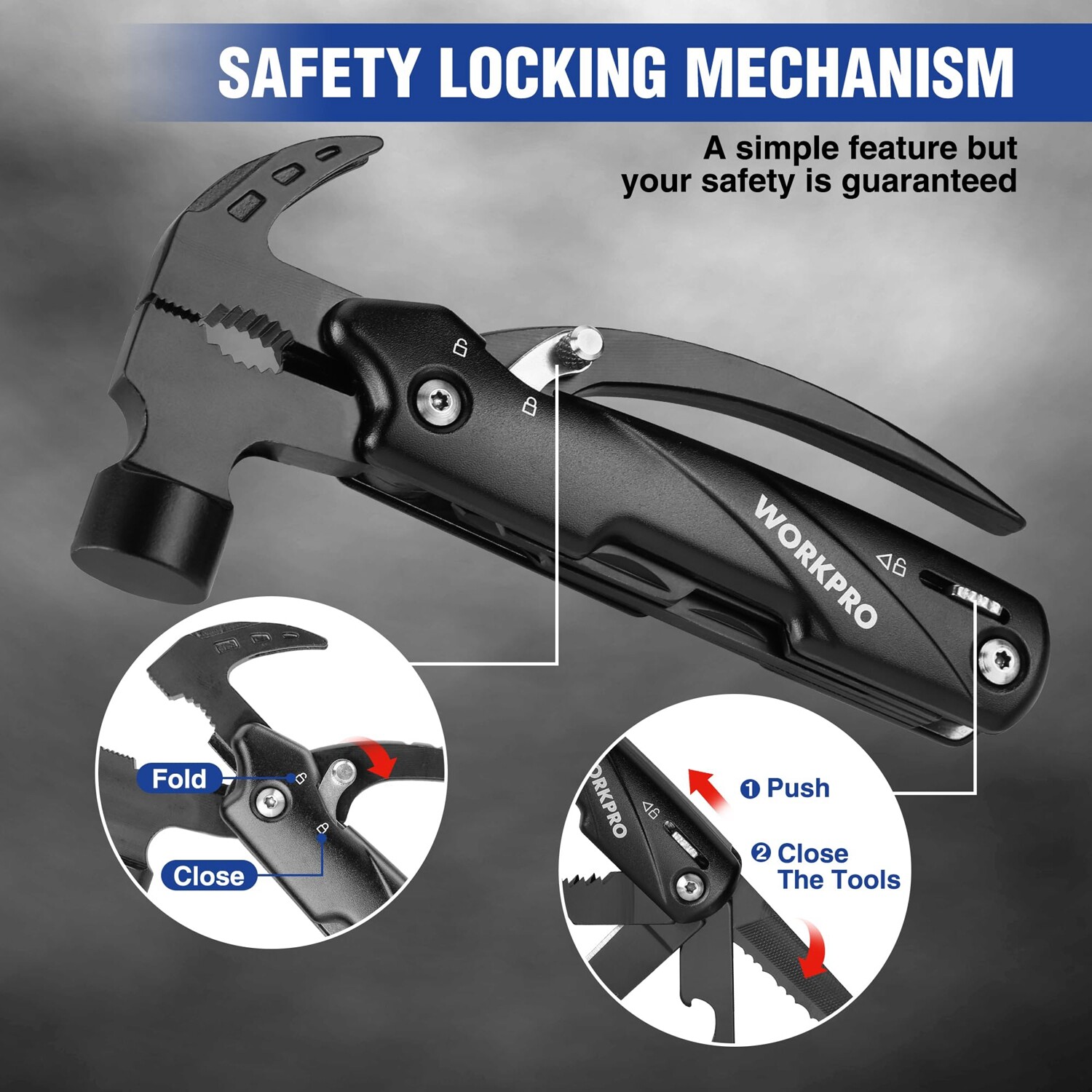 WORKPRO Multitool 12 in 1 Camping Tool w/Mini Hammer-EDC Gear Multi Tools Hammer