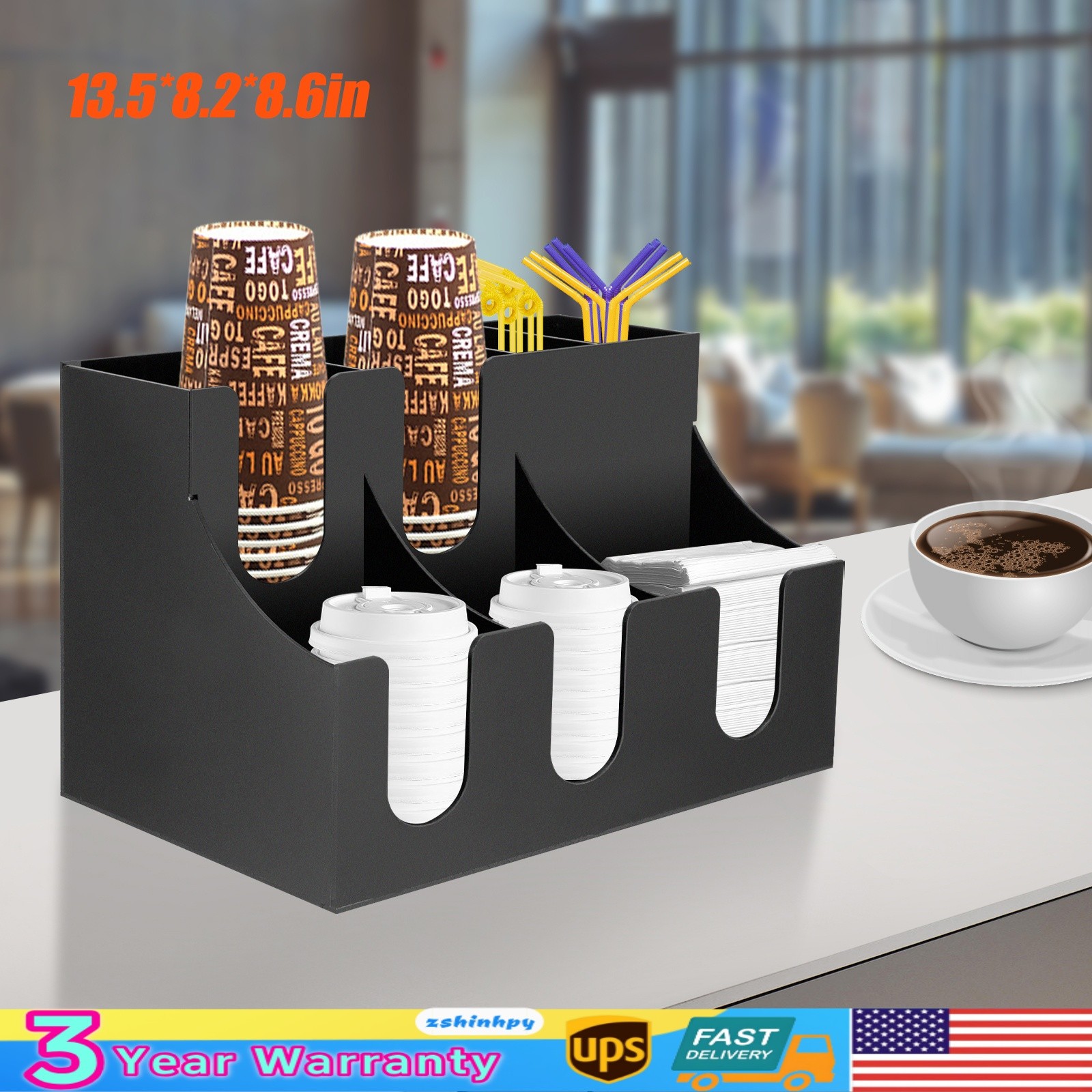 Cup Lid Dispensers Holder Acrylic Coffee Caddy Rack Anti-slip Tea Condiment Rack