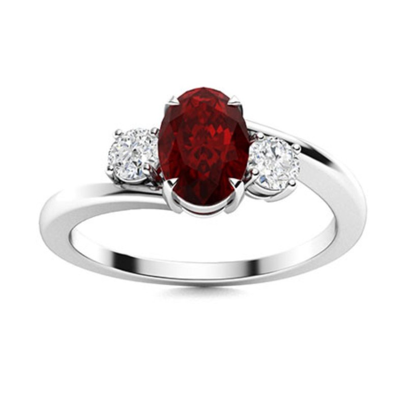 Sterling Silver Garnet Stone Three-Stone Sister Prong Ring Jewelry