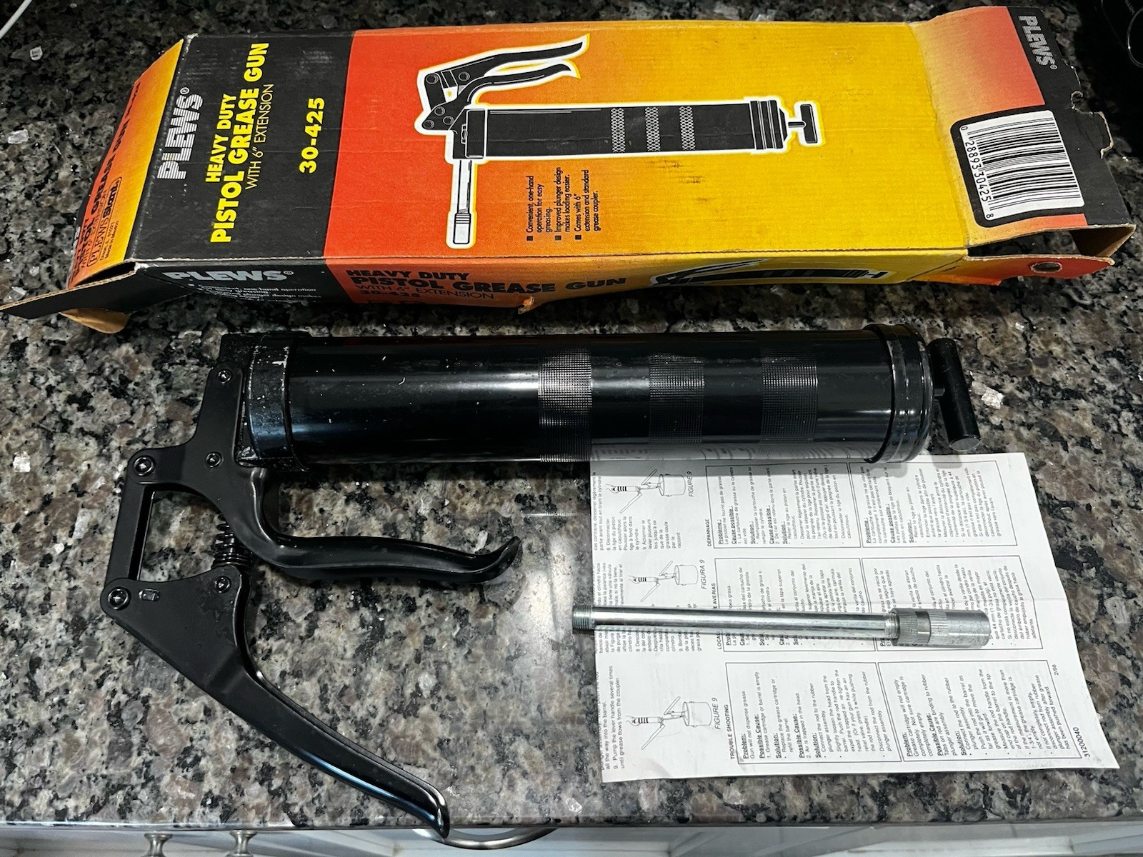NOS Plews 30-425 Heavy Duty Pistol Grip Grease Gun with 6"Extension New in Box