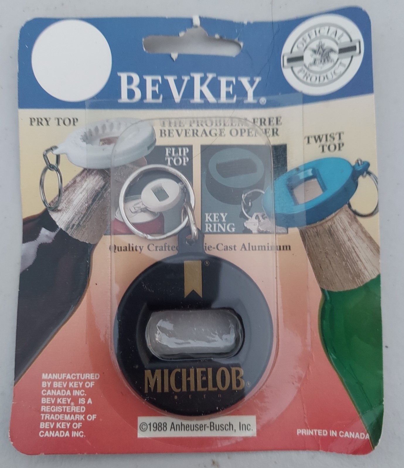 Vintage BevKey Michelob opener keychain NIP
