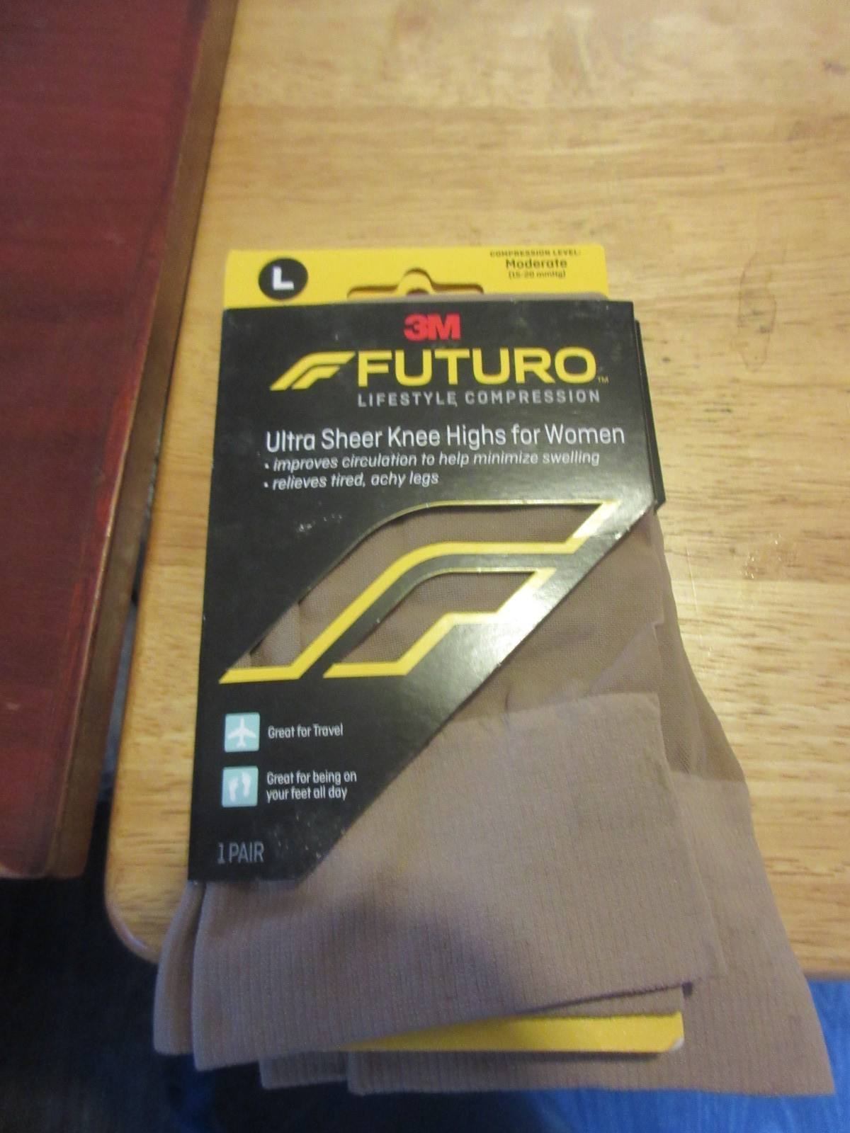 FUTURO Ultra Sheer Knee Highs for Women, Nude, Large, Moderate (15-20 mm/Hg)