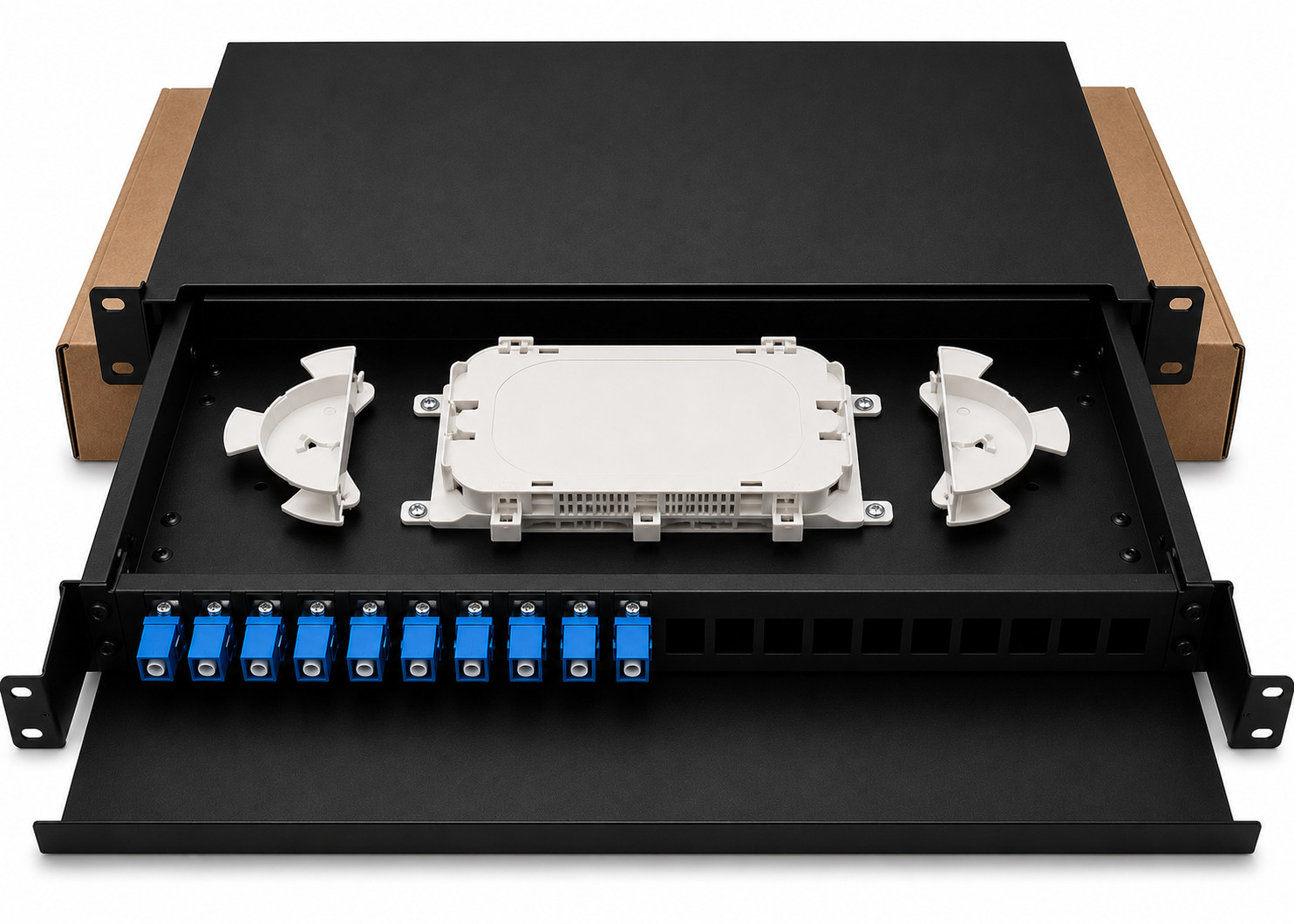 12 Port SC Simplex Fiber Optic Patch Panel with Splice Tray | 1U 19" Rack Mount