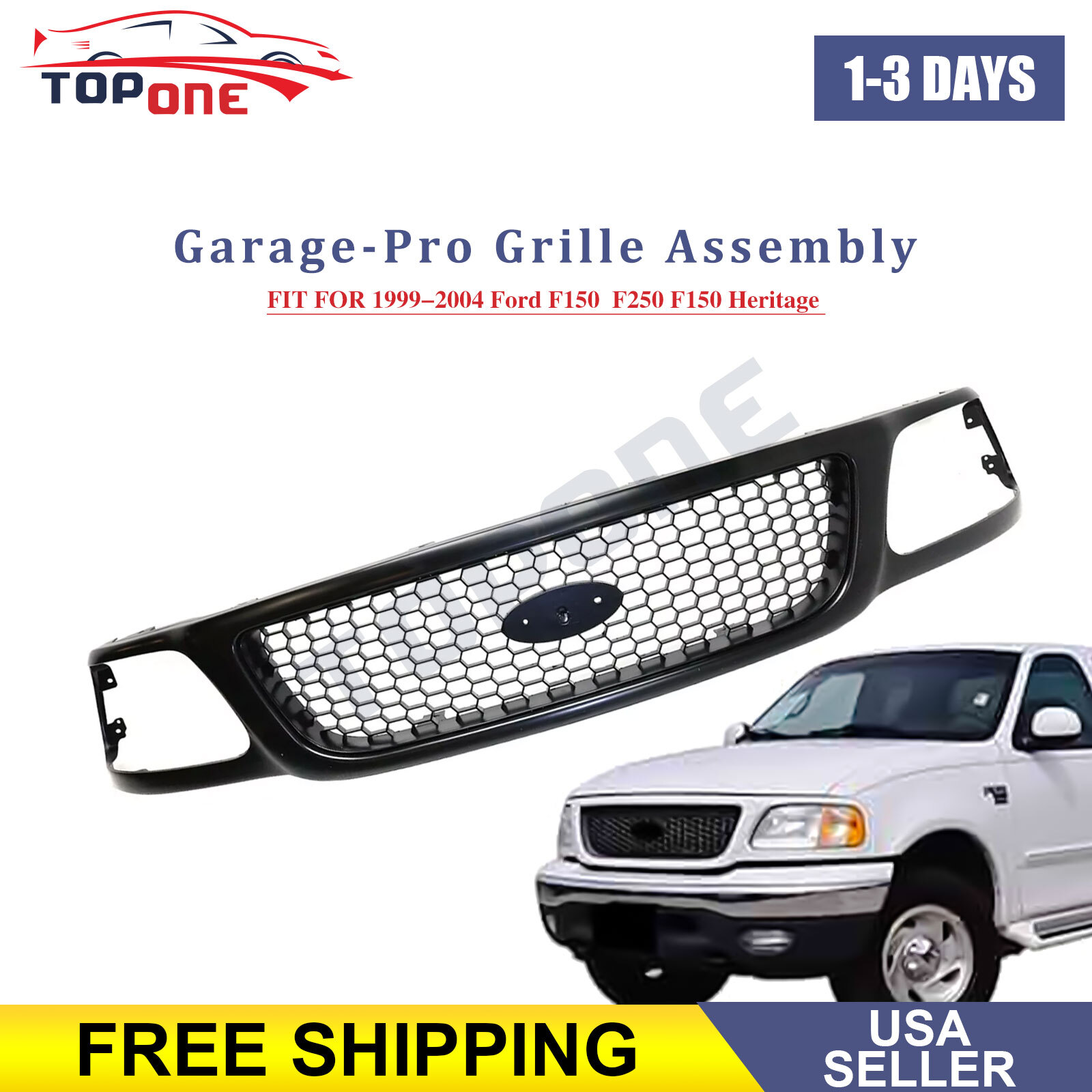 Primed Honeycomb Insert Grille For 1999-2004 Ford F-150 F-150 Heritage F250