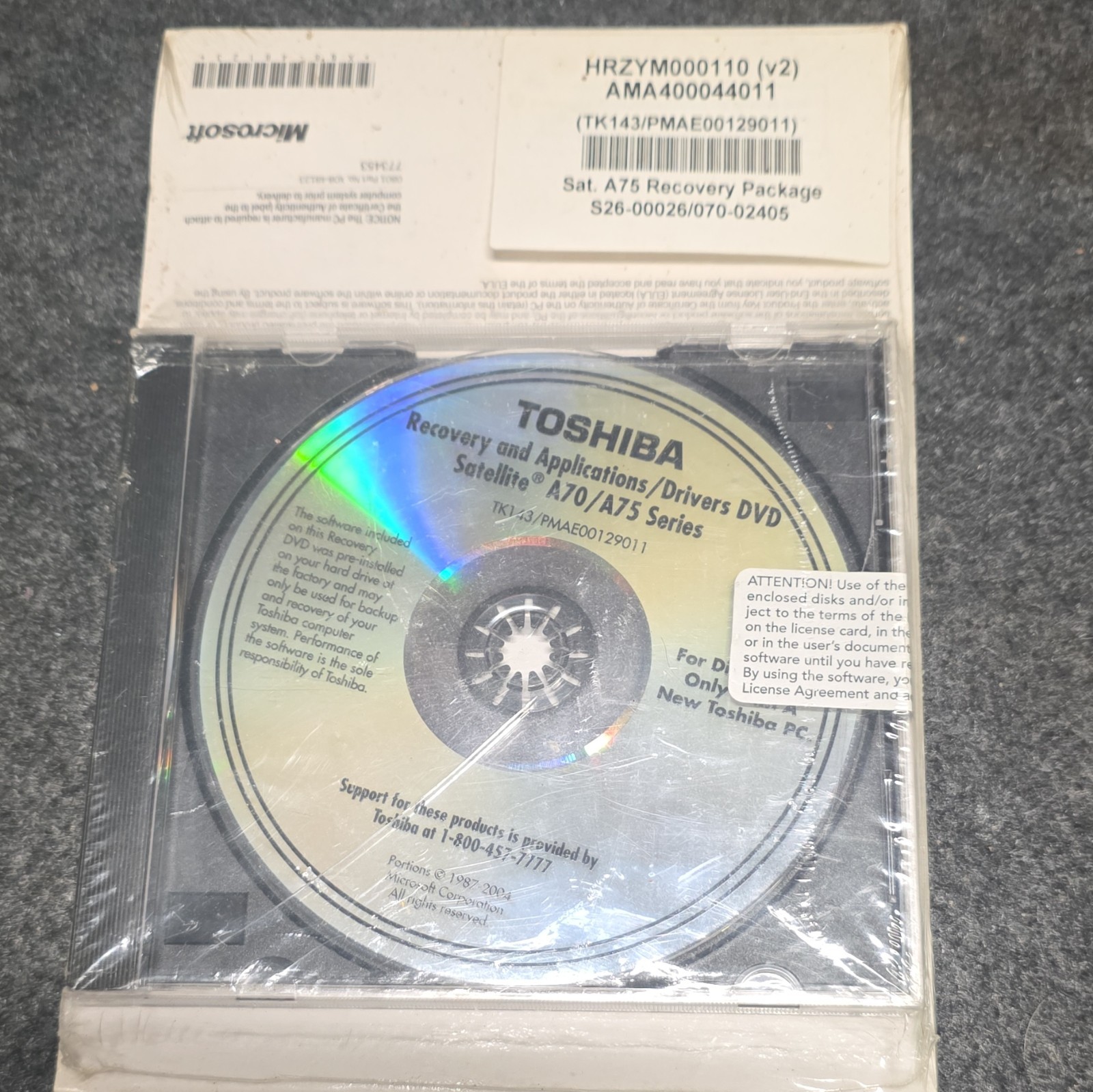 Toshiba Satellite A70/A75 Recovery Applications/Drivers DVD for Windows English