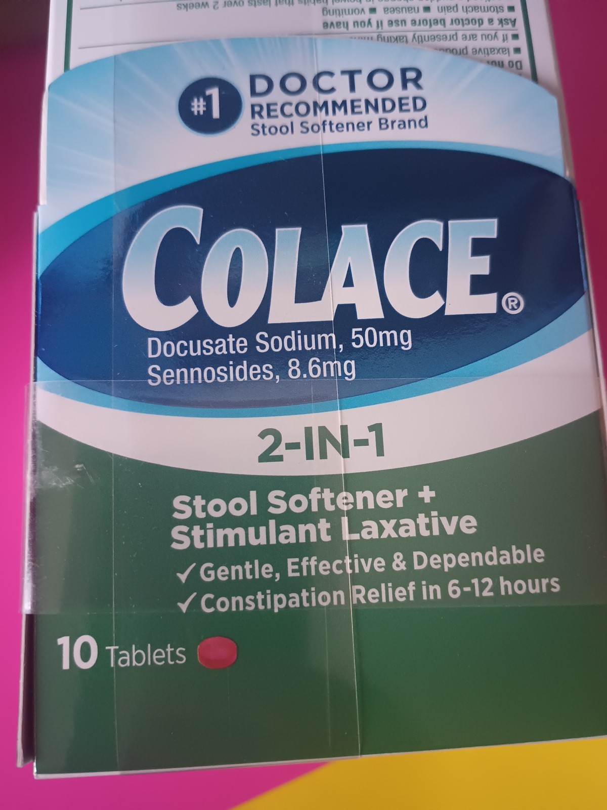 Colace Docusate Sodium 2 in 1 Stool Softener + Stimulant Laxative Tablets 10 Ct