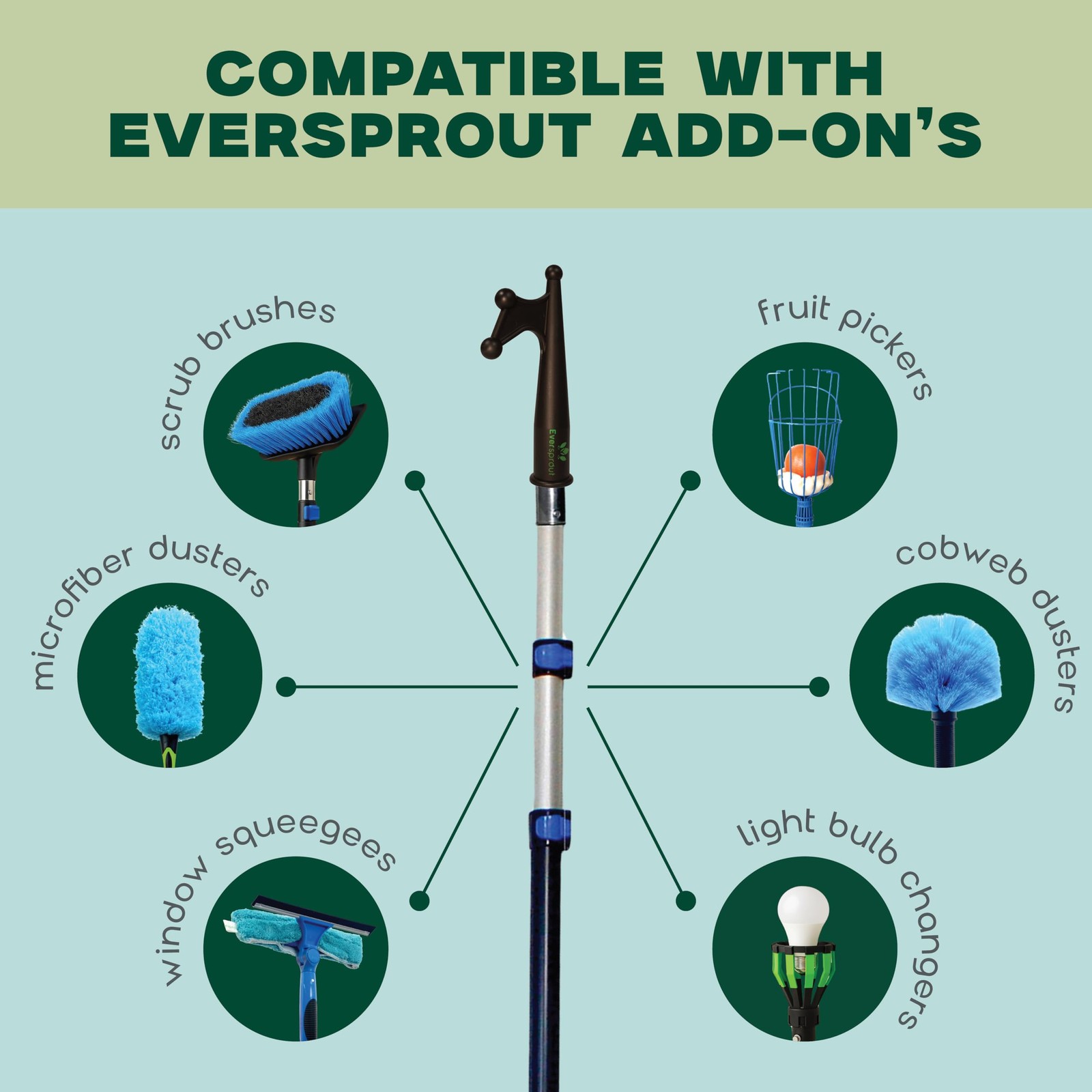 EVERSPROUT 4.5-to-12ft Durable Telescoping Boat Hook – Lightweight Push Pole for