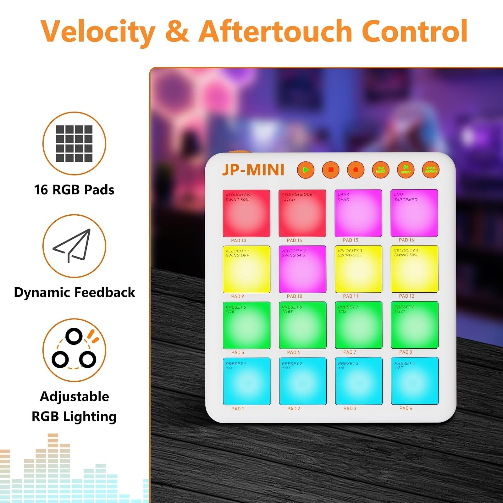 Lefiko Mini Wireless MIDI Controller with 16 RGB Pads & Aftertouch