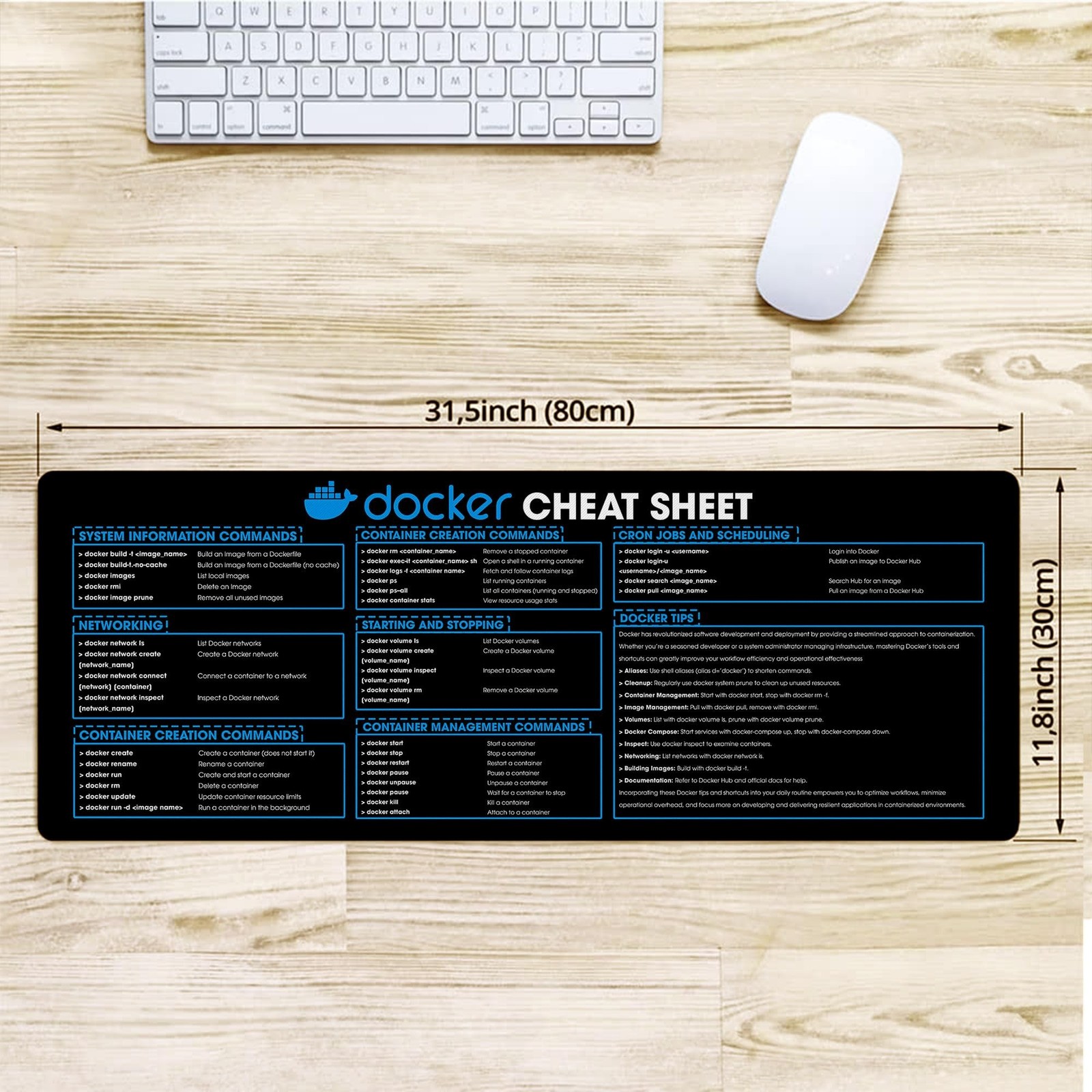Docker Cheat Sheet Mouse Mat, Large Gaming Desk Mat Mouse Pad for Developers,...
