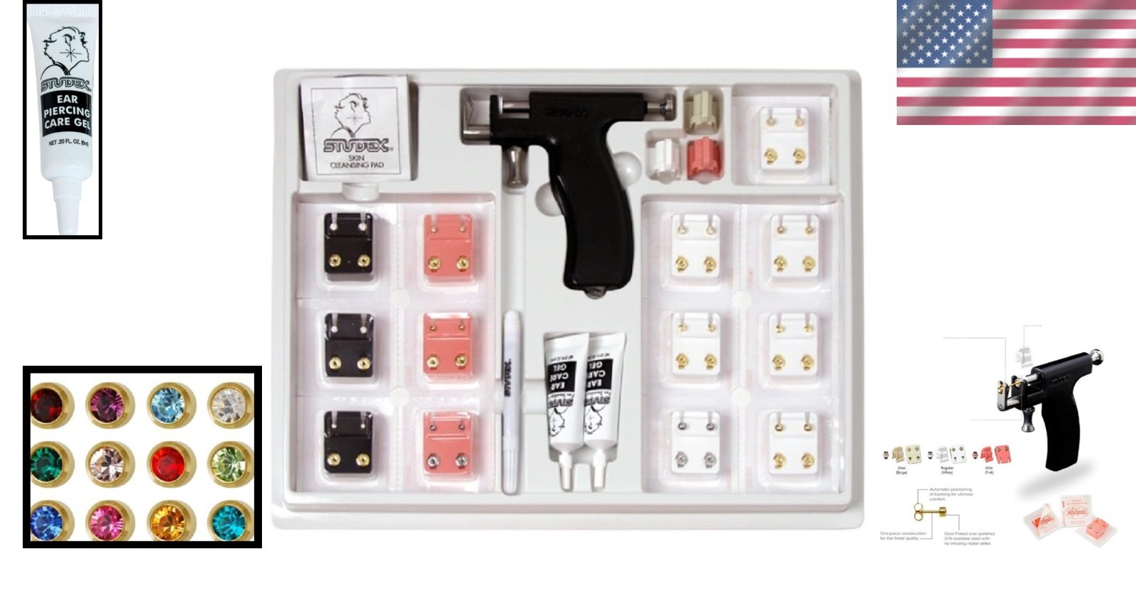 Professional Universal Ear Piercing Kit with 12 Sterilized Hypoallergenic Studs