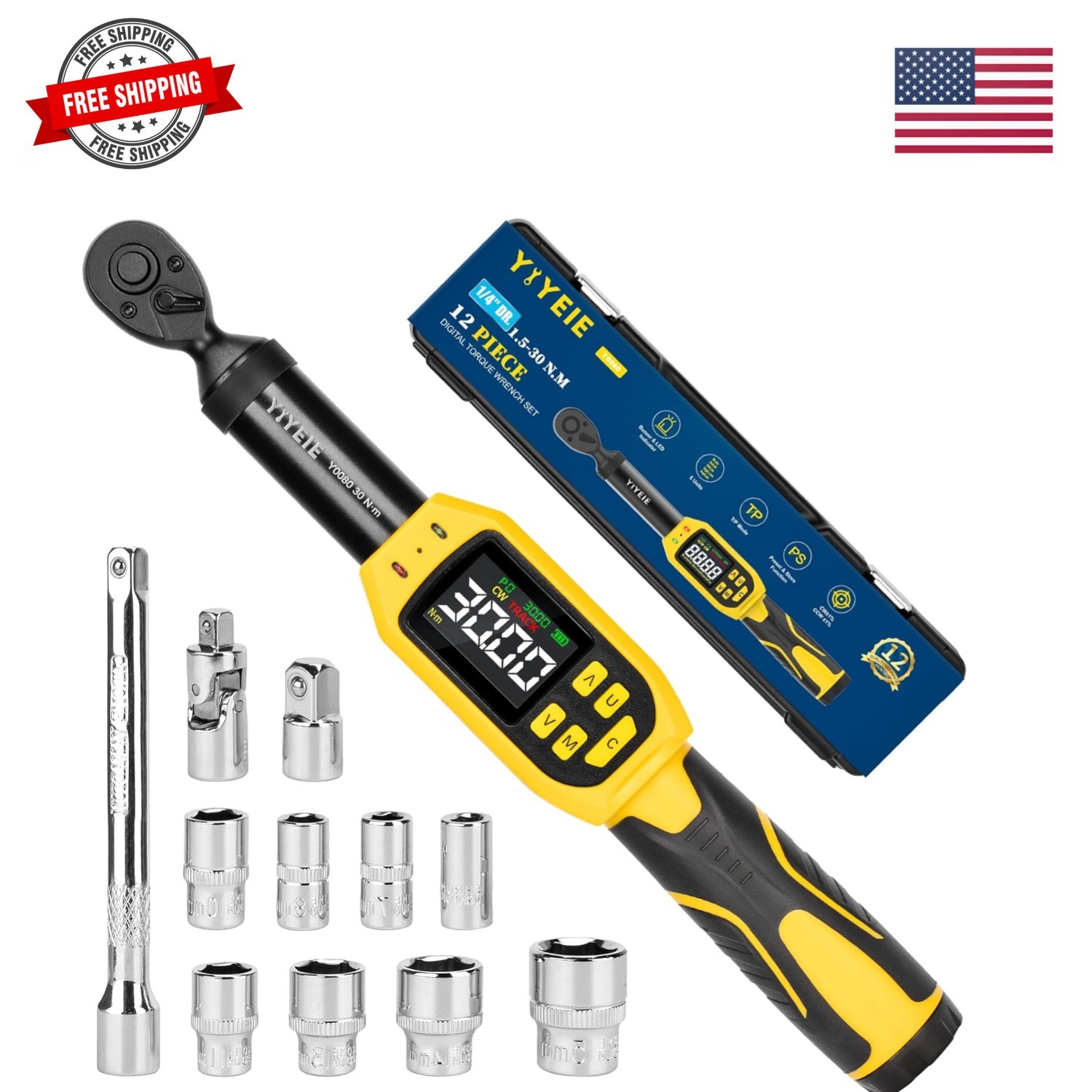1/4" Digital Torque Wrench, 13.5-265 in-lb ±1% Accuracy, Color LCD | Buzzer &...