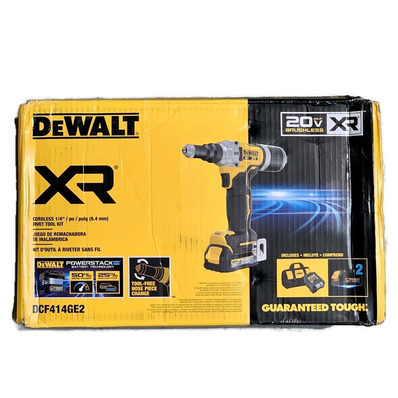 DEWALT DCF414GE2 20V MAX XR Brushless Cordless 1/4-in Powerstack Rivet Tool Kit