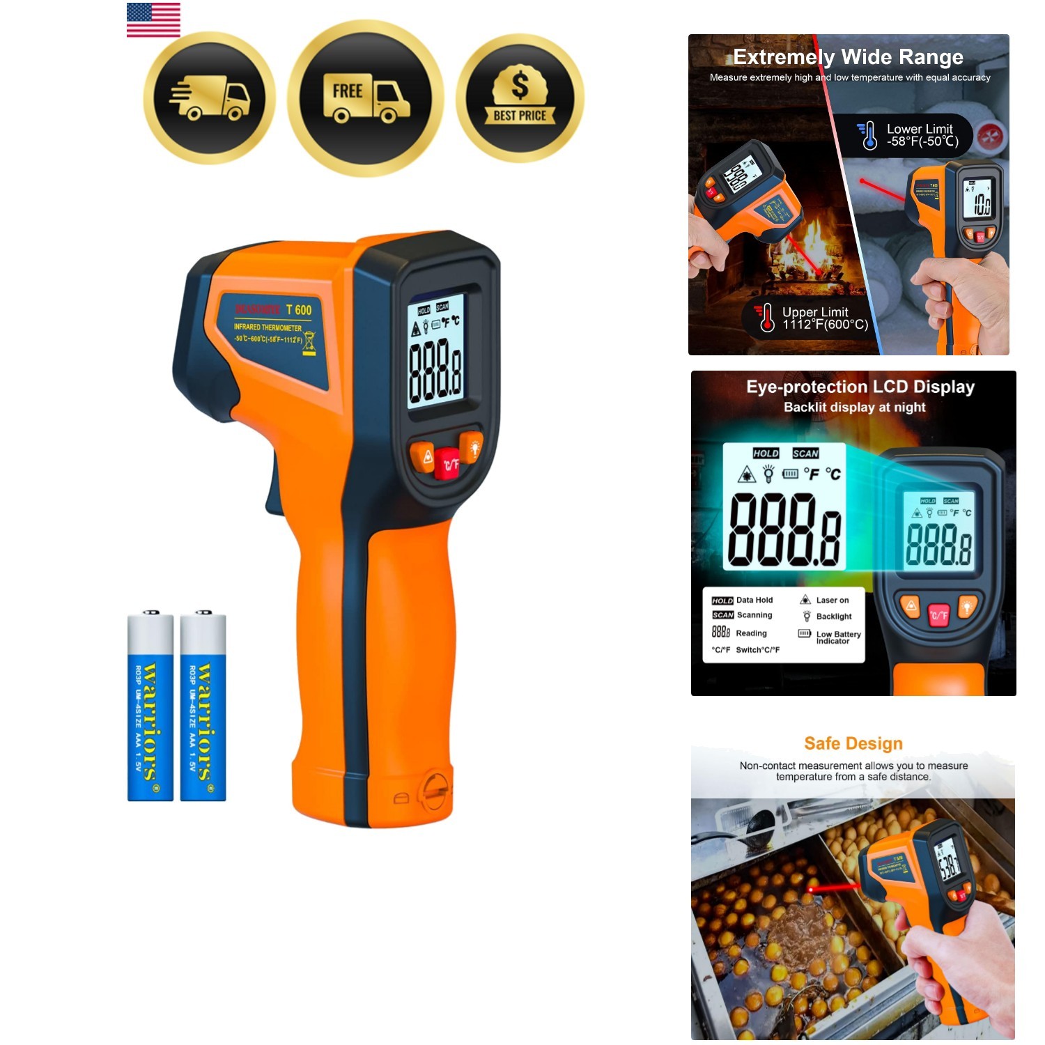 Infrared Thermometer Digital Gun Non Contact -58F to 1112F for Industrial Home
