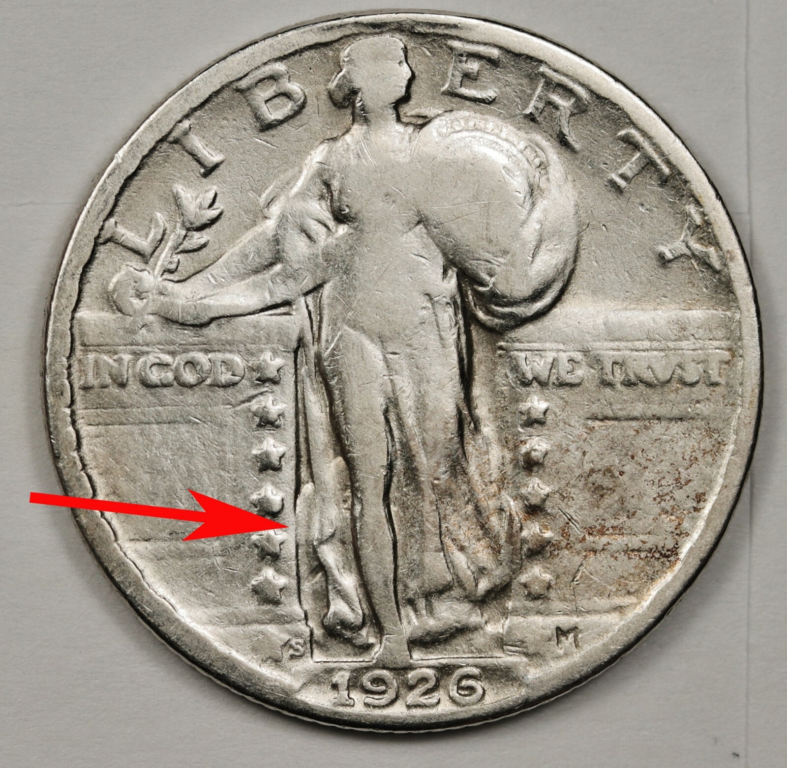 1926-s Standing Liberty Quarter  Error Clashed "E". High Grade. 144625