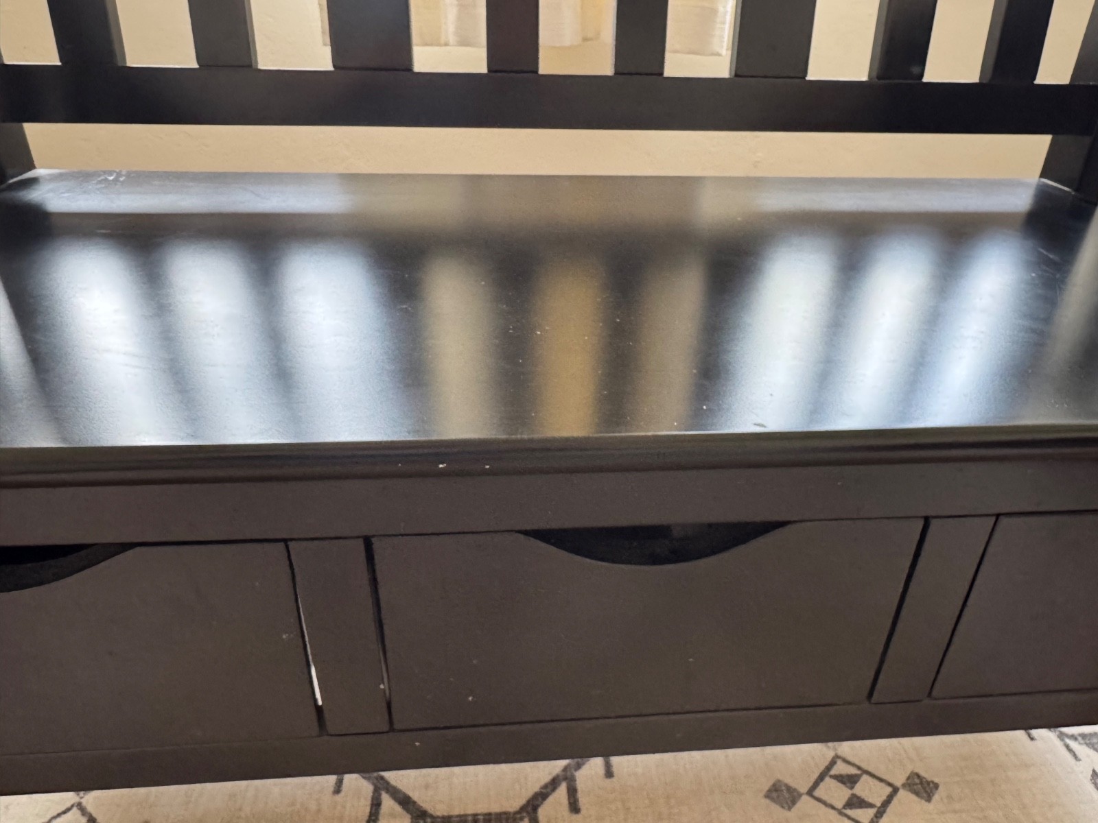 Solid Wood Slat Back Storage Bench Seats Two (ASSEMBLED)
