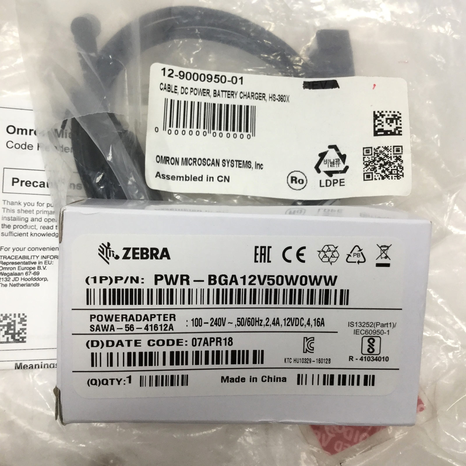 Omron 98-9000182-01 Power Supply Kit 12VDC For HS-360X Microscan Code Reader