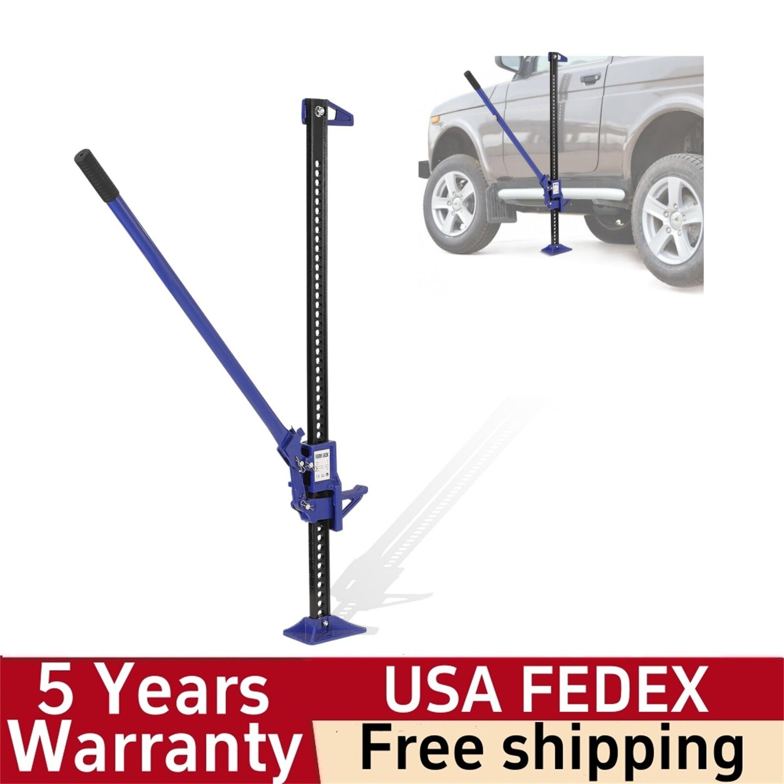 48" High Lift Farm Jack Ratcheting Utility Jack with 3 Ton Car Jack Adjustable